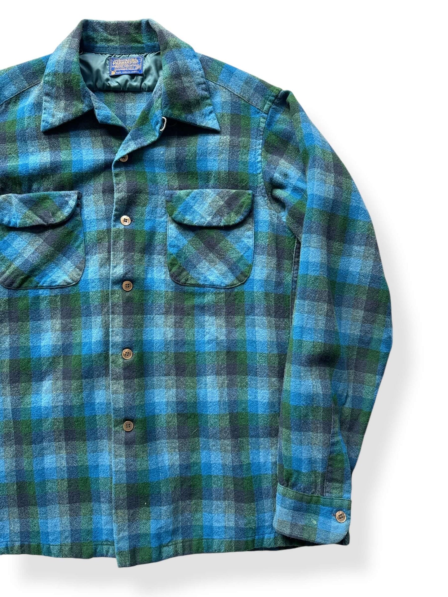 Front Left of Vintage Pendleton Blue and Green Board Shirt SZ M AS IS