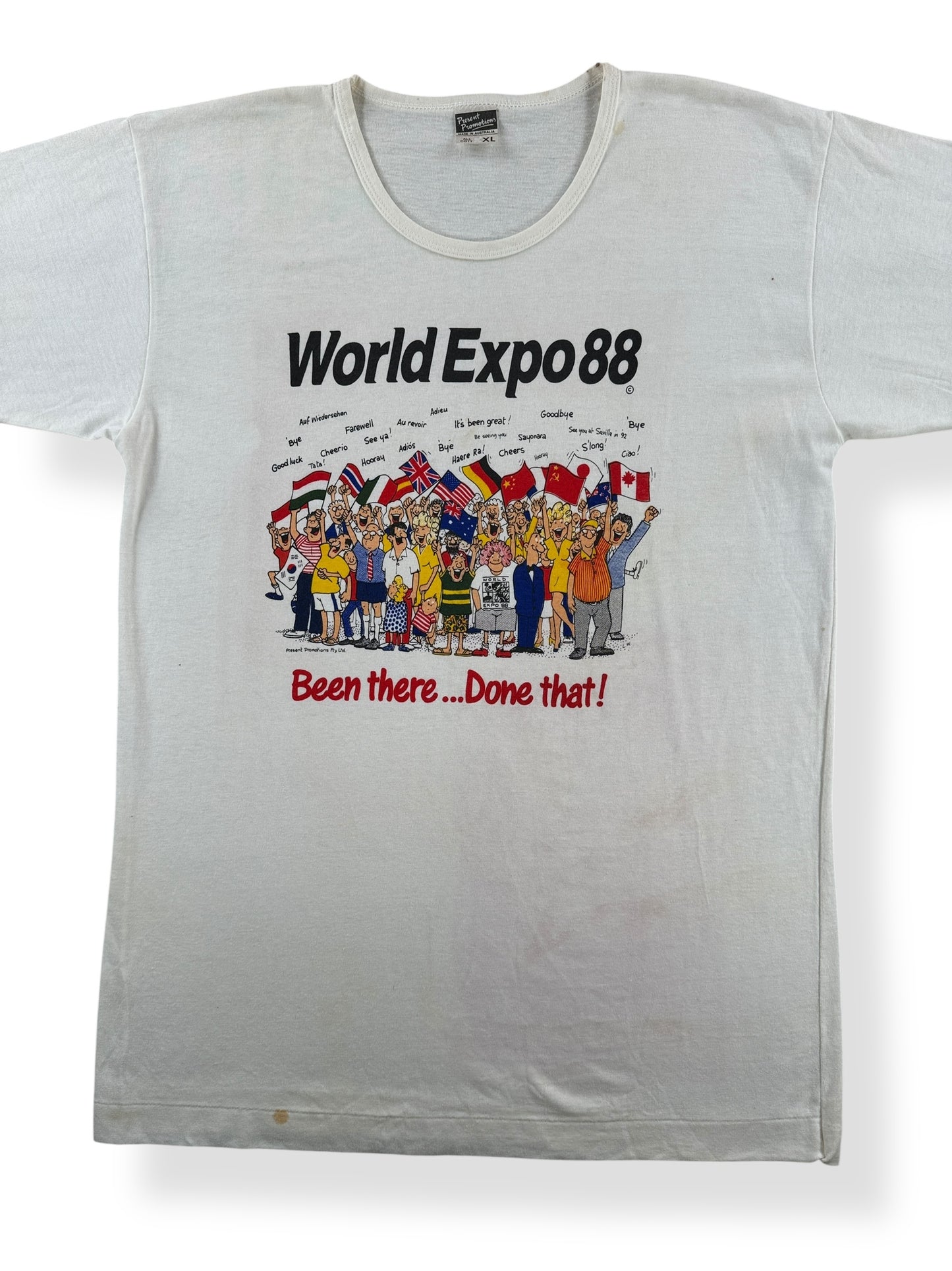 Front Close Up of Vintage World Expo '88 Tee SZ L
