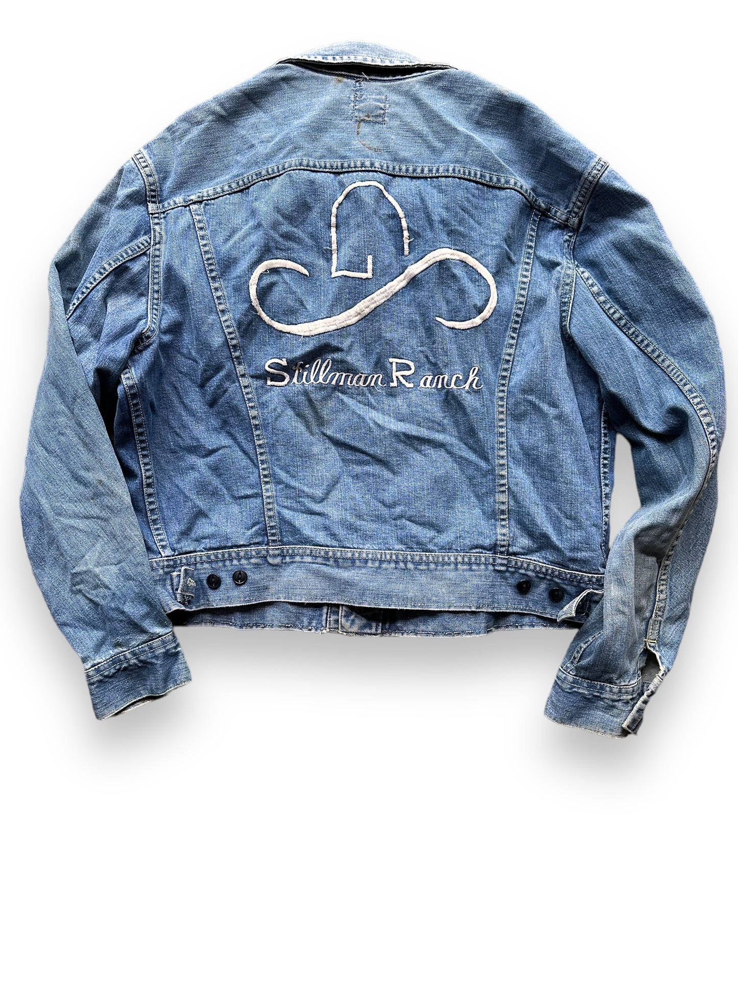 Rear View of Vintage Chainstitched Stillman Ranch Lee 101-J SZ 46 | Vintage Lee Denim Seattle | Barn Owl Vintage Seattle