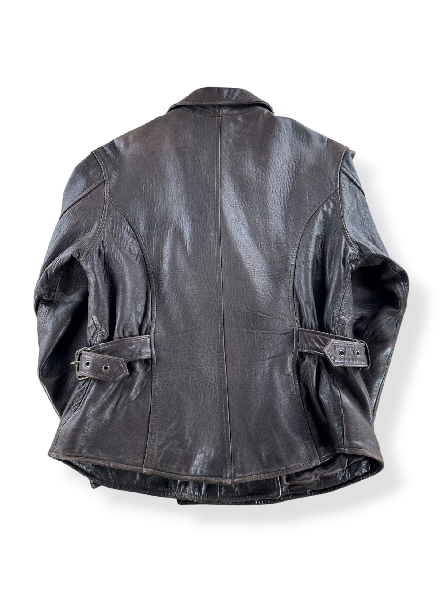 Back of Vintage 80s Double Breasted Leather Jacket SZ M