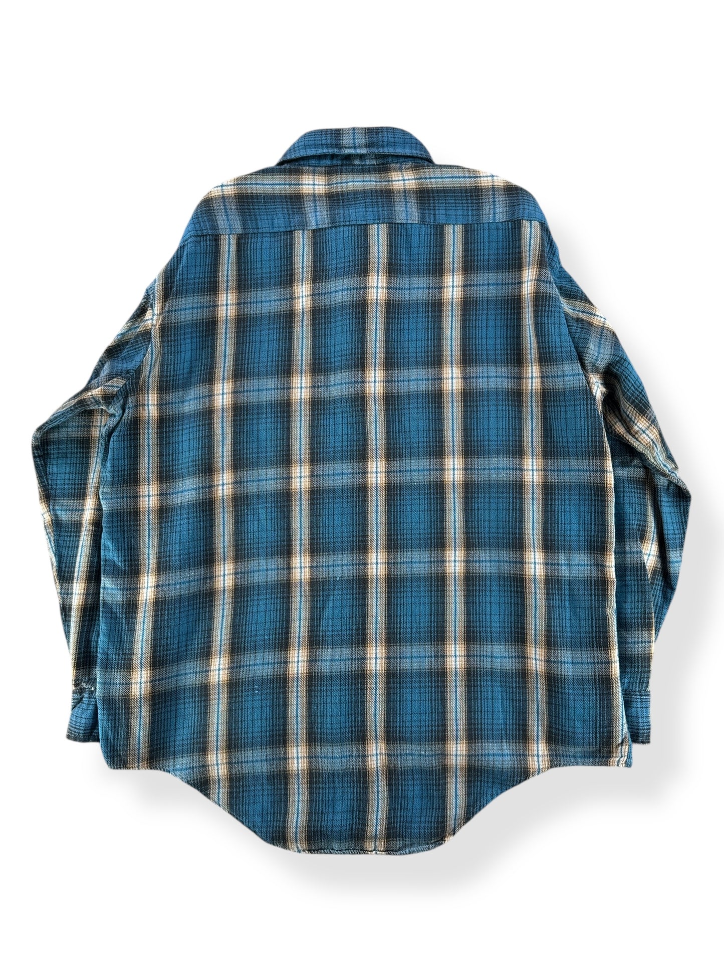 Back of Vintage Blue and Beige Penney's Cotton Flannel SZ L