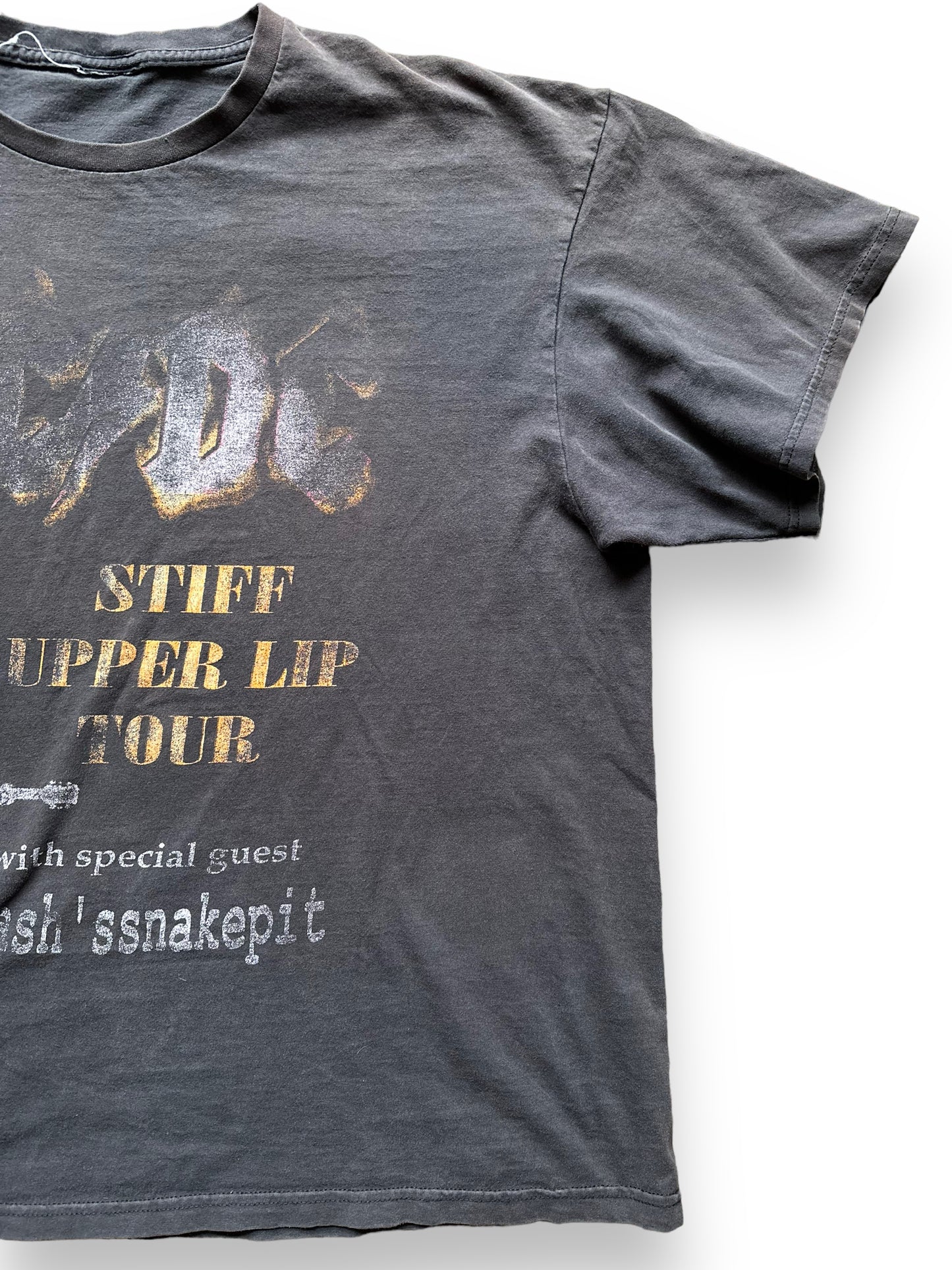 Front Left View of Vintage AC/DC Stiff Upper Lip Tour Tee Size XXL | Barn Owl Vintage Seattle | Vintage Rock Tees Seattle