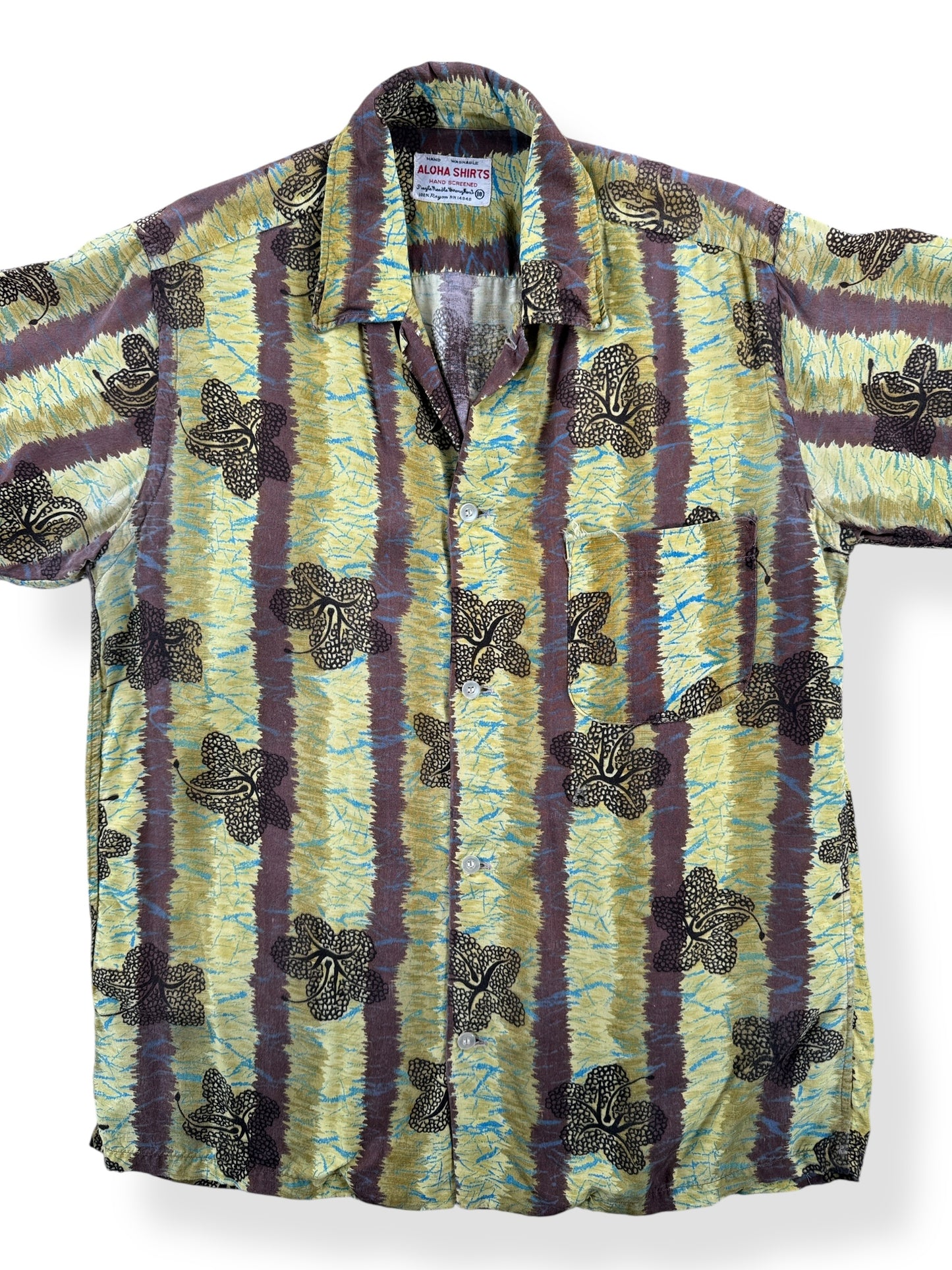 Front Close Up of Vintage Rayon Aloha Shirt SZ 18