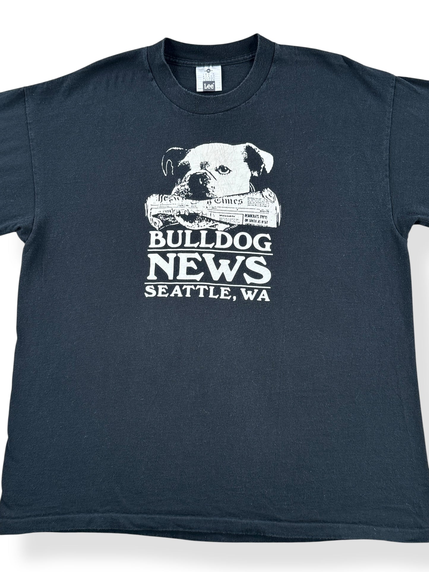 Front Close Up of Vintage Bulldog News Tee SZ XL