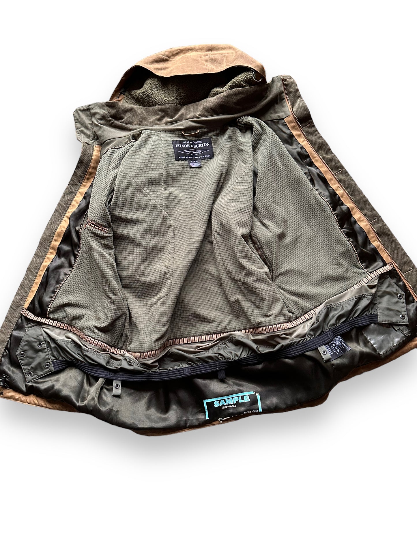 Inner Lining of Filson X Burton Sentry Snowboarding Jacket SZ L | Barn Owl Vintage Goods | Filson Workwear Seattle
