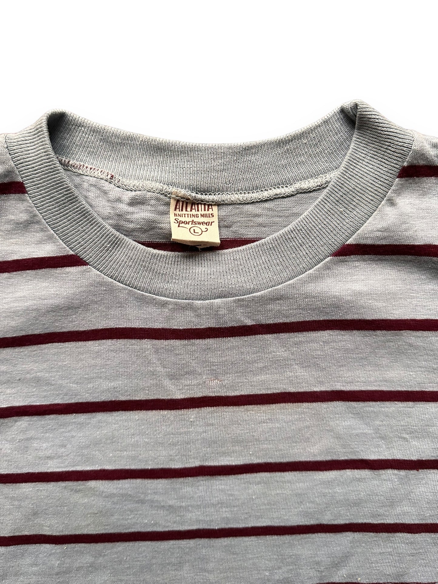 Tag View of Vintage Atlanta Knitting Mills Striped Shirt SZ L | Vintage Striped Shirt Seattle | Barn Owl Vintage Seattle