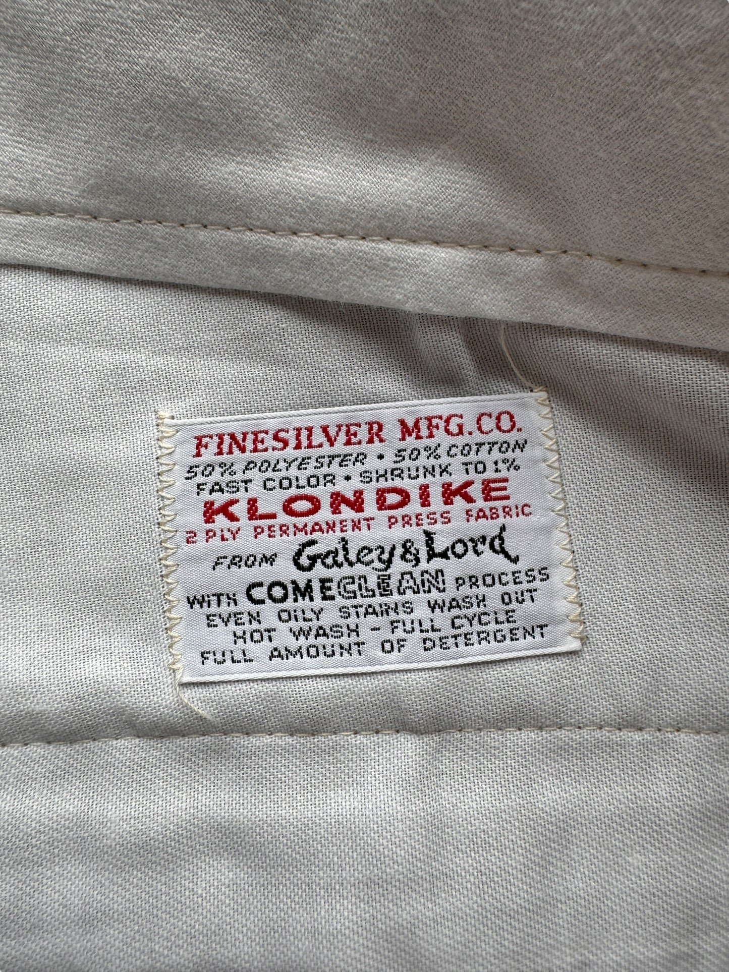 Inside Label of NOS Vintage Finesilver Cotton/Poly Khaki Trousers W36