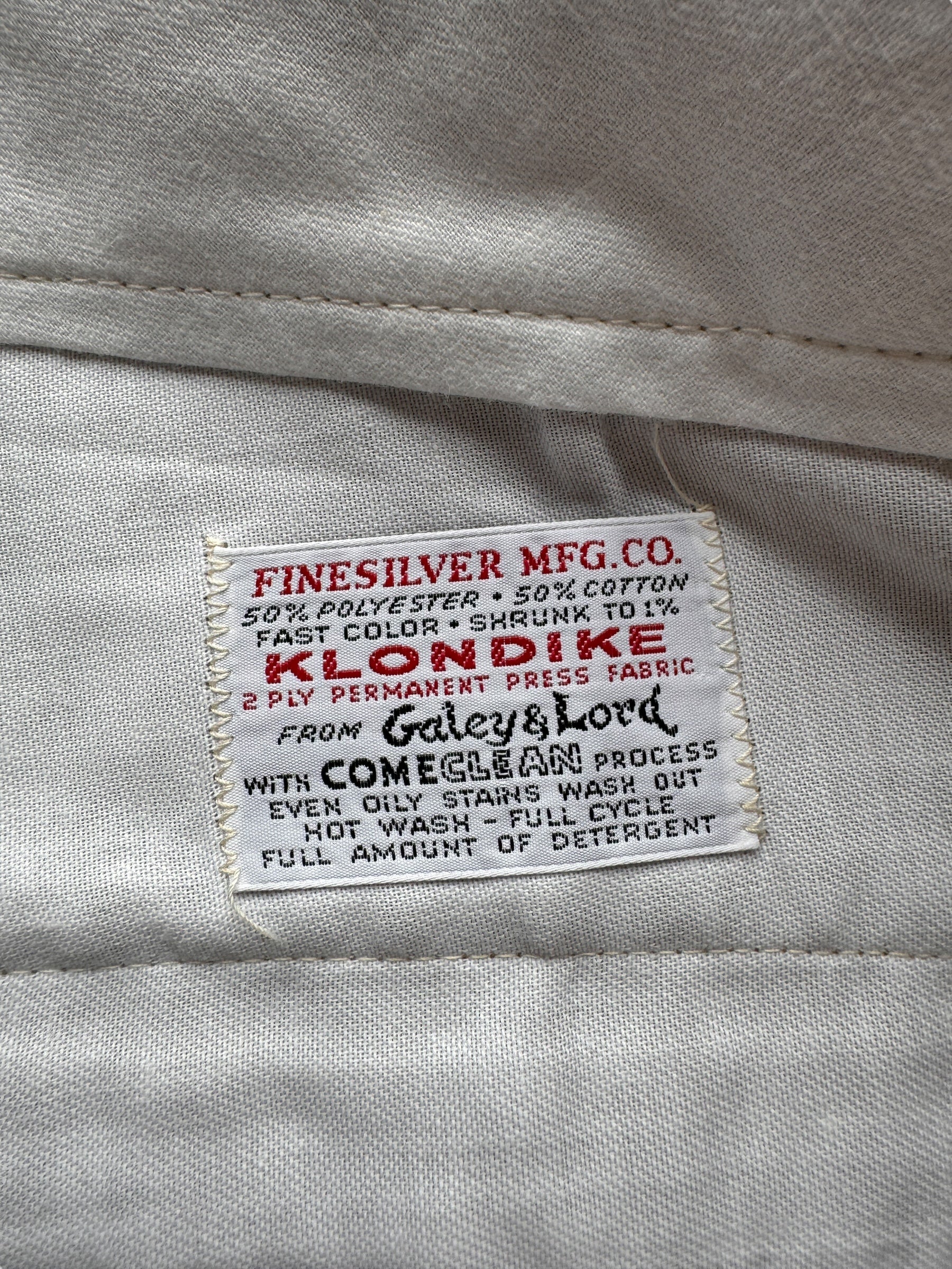Inside Label of NOS Vintage Finesilver Cotton/Poly Khaki Trousers W36