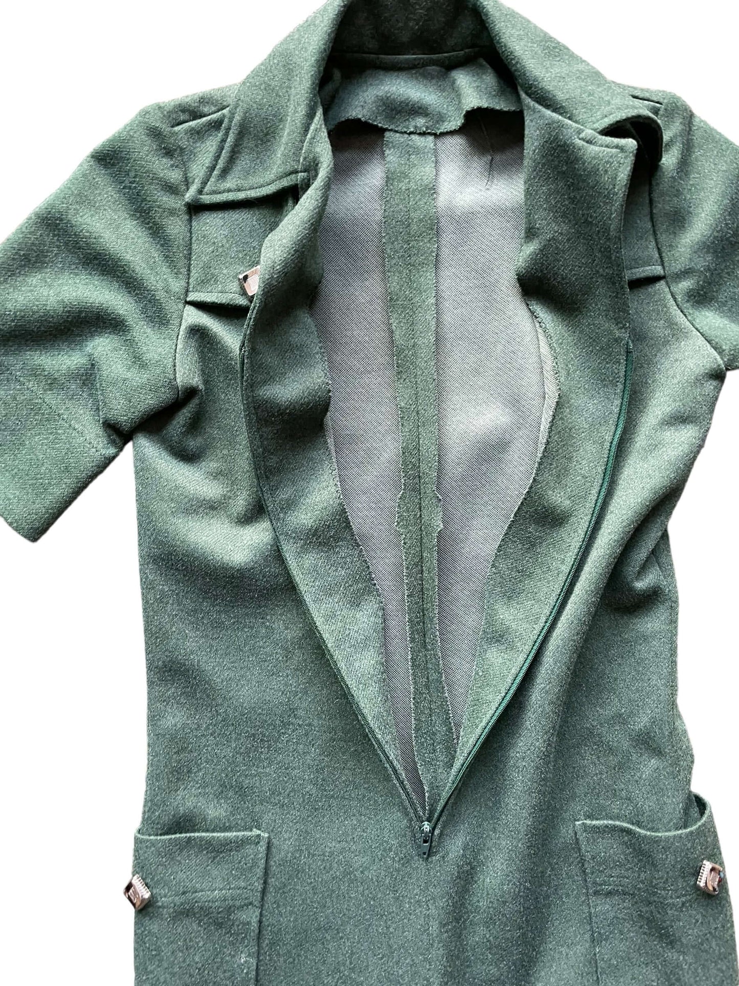 Open front of 1970s Green Polyester Jumpsuit XS
