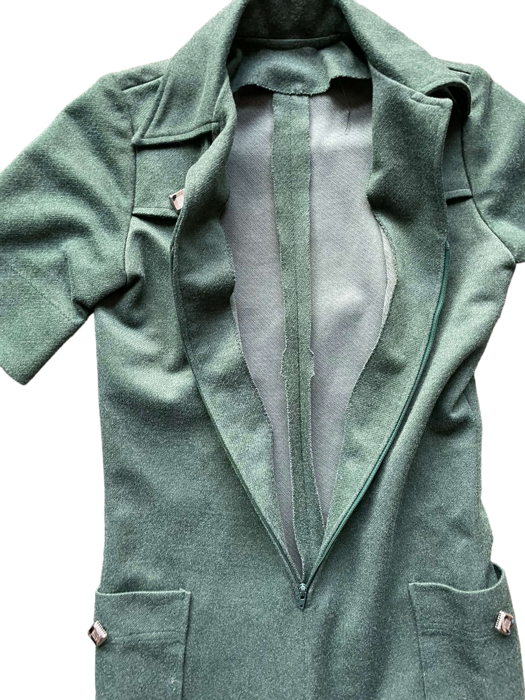 Open front of 1970s Green Polyester Jumpsuit XS