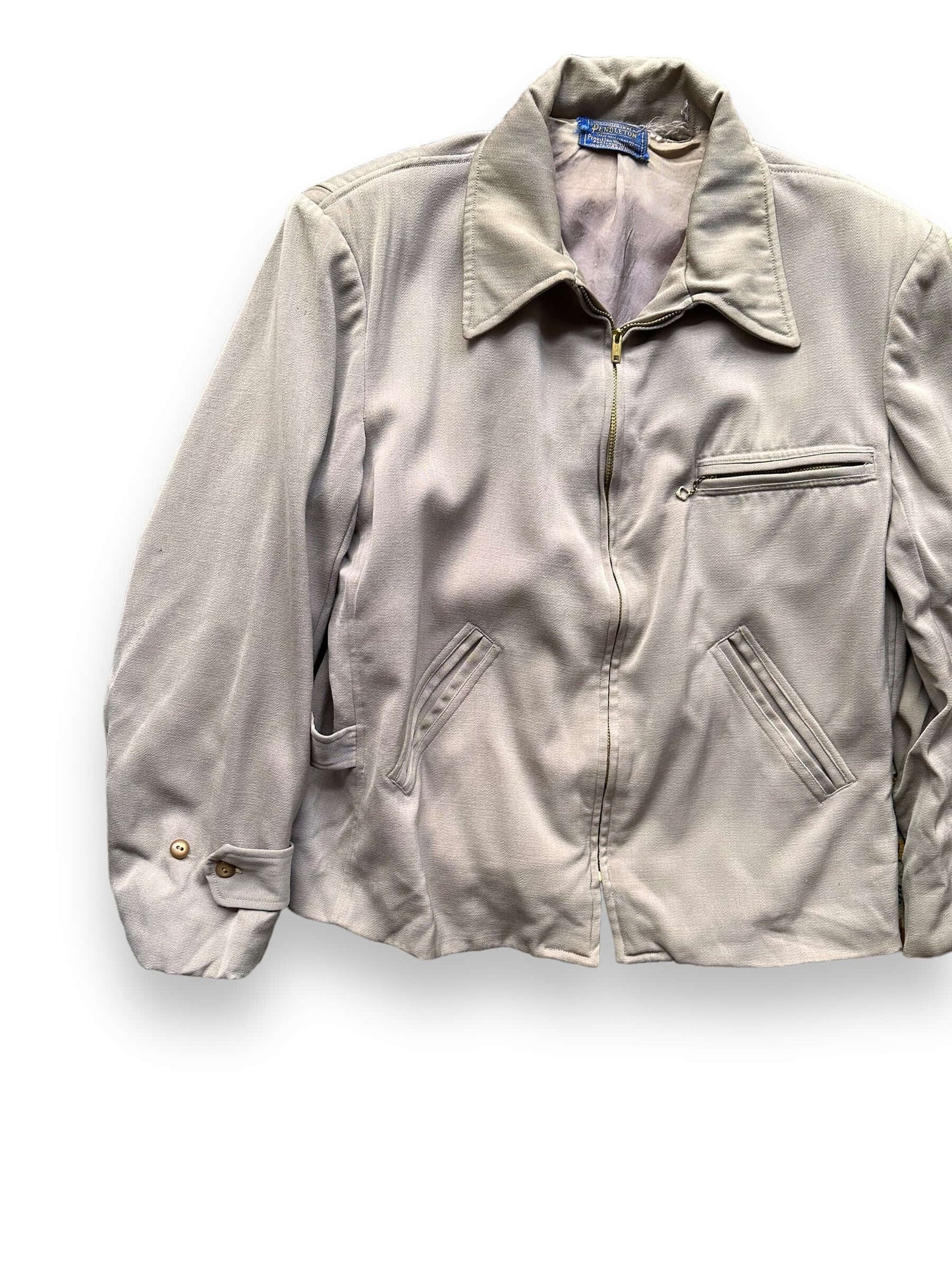 Front Right View of Vintage Pendleton Gabardine Jacket SZ L | Vintage Workwear Seattle | Seattle Vintage Clothing