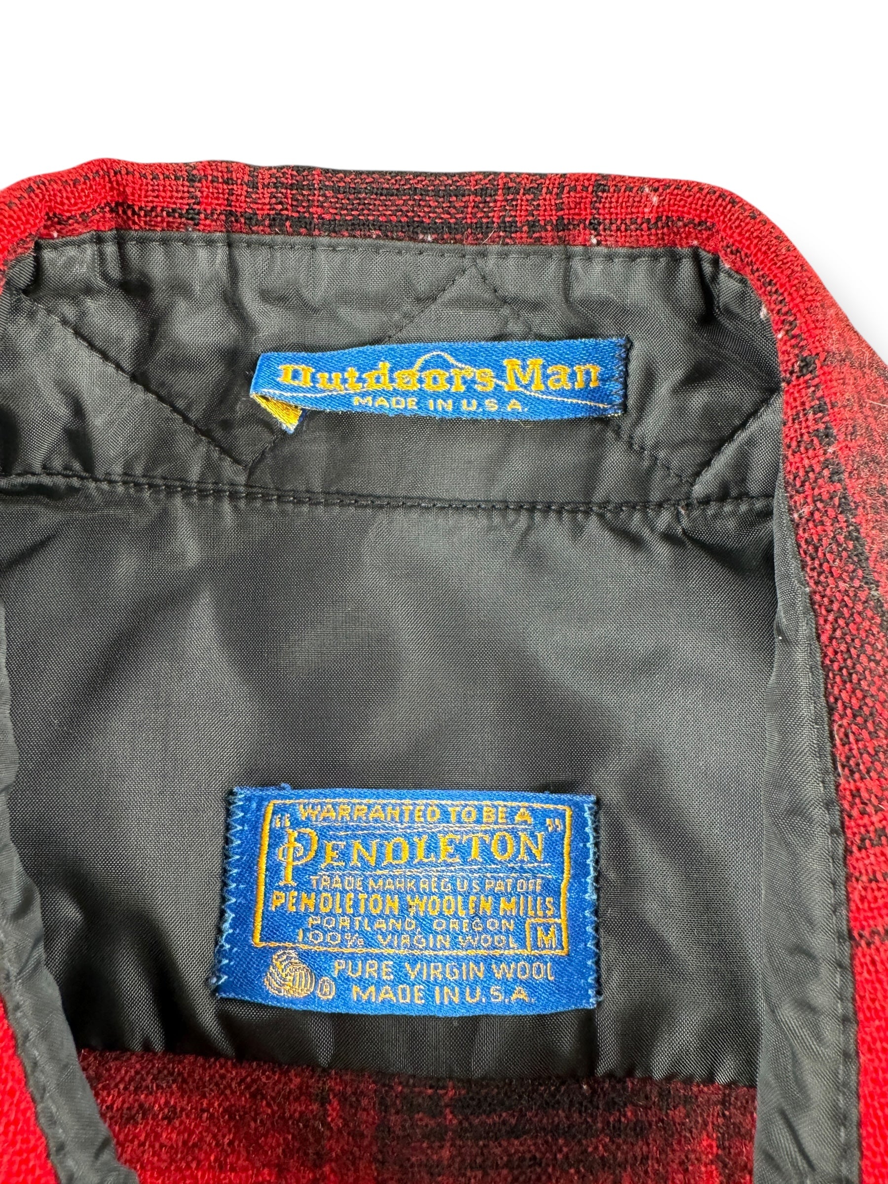 Label on Vintage Pendleton Outdoors Man Flannel SZ M