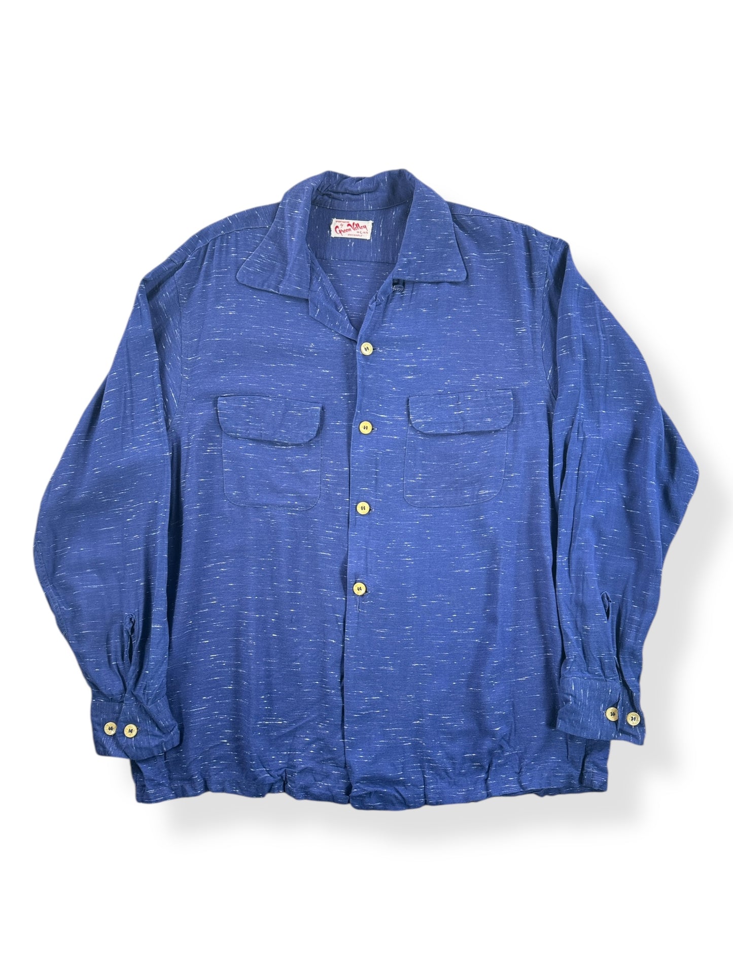 Front of Vintage Green Valley Rayon Rockabilly Shirt SZ L