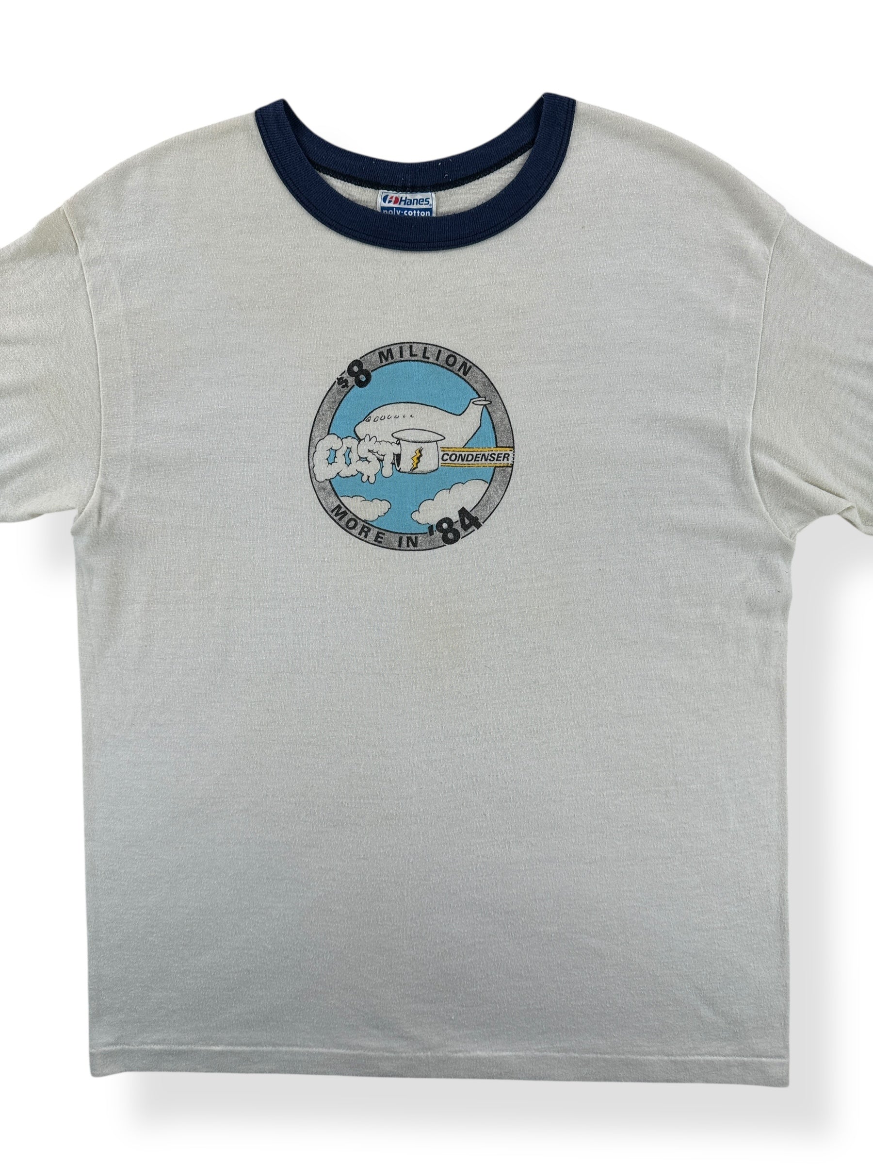 Front Close Up of Vintage Cost Condenser Airplane Ringer Tee SZ M