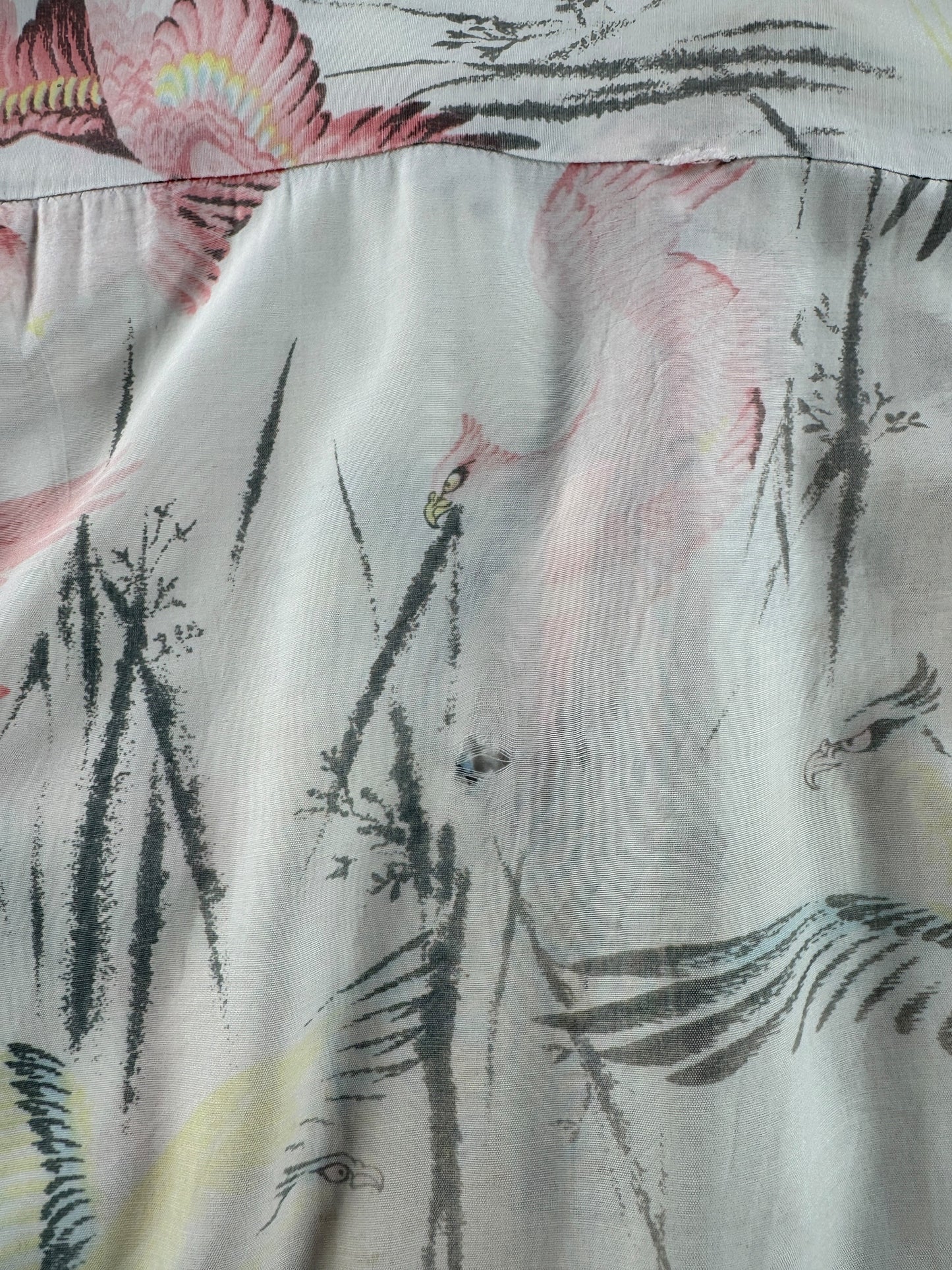 Fading on Vintage Penney's Pink Flamingoes Rayon Aloha Shirt SZ M - AS IS