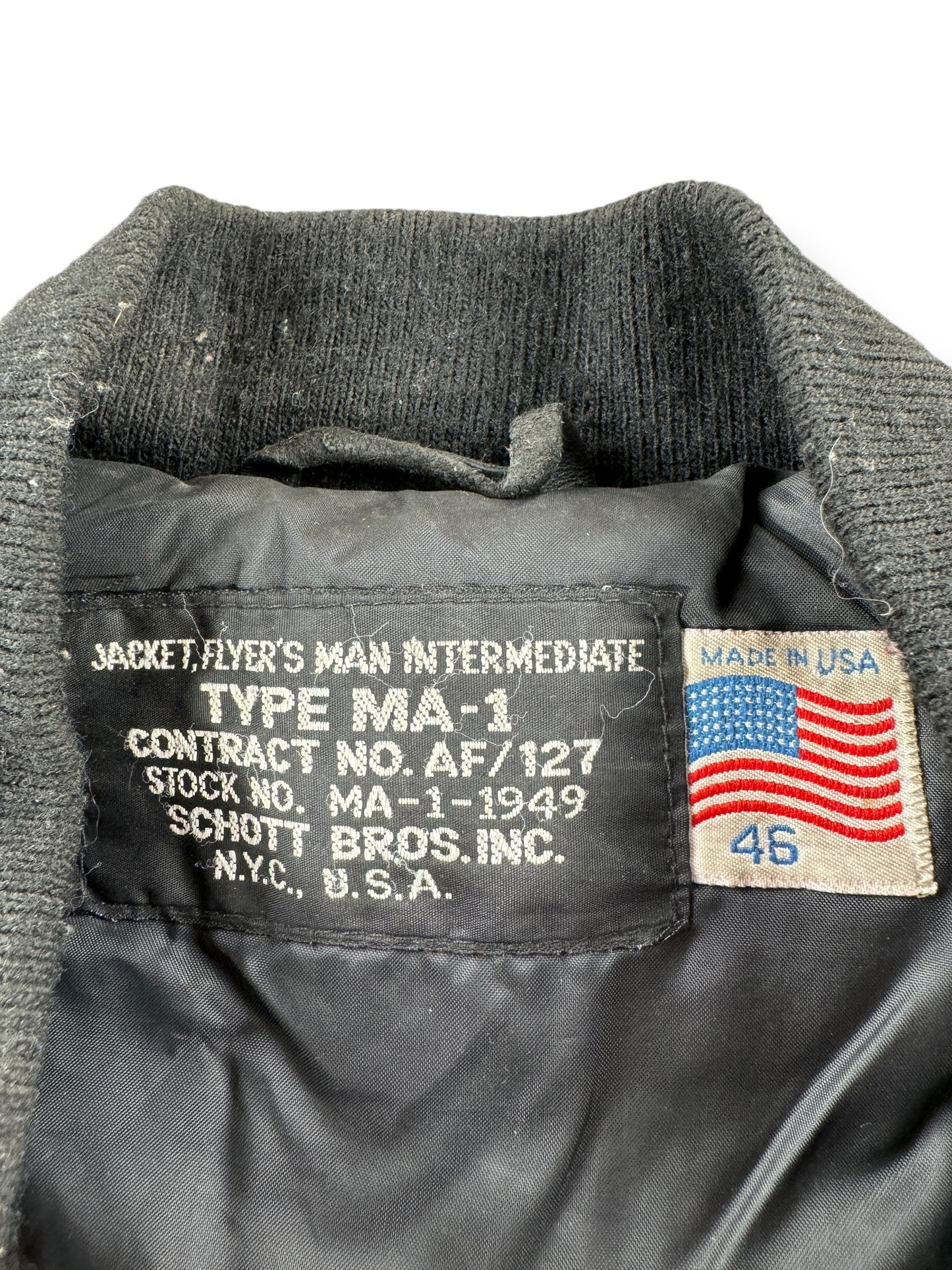 Tag on Vintage Schott Leather MA-1 Jacket SZ 46