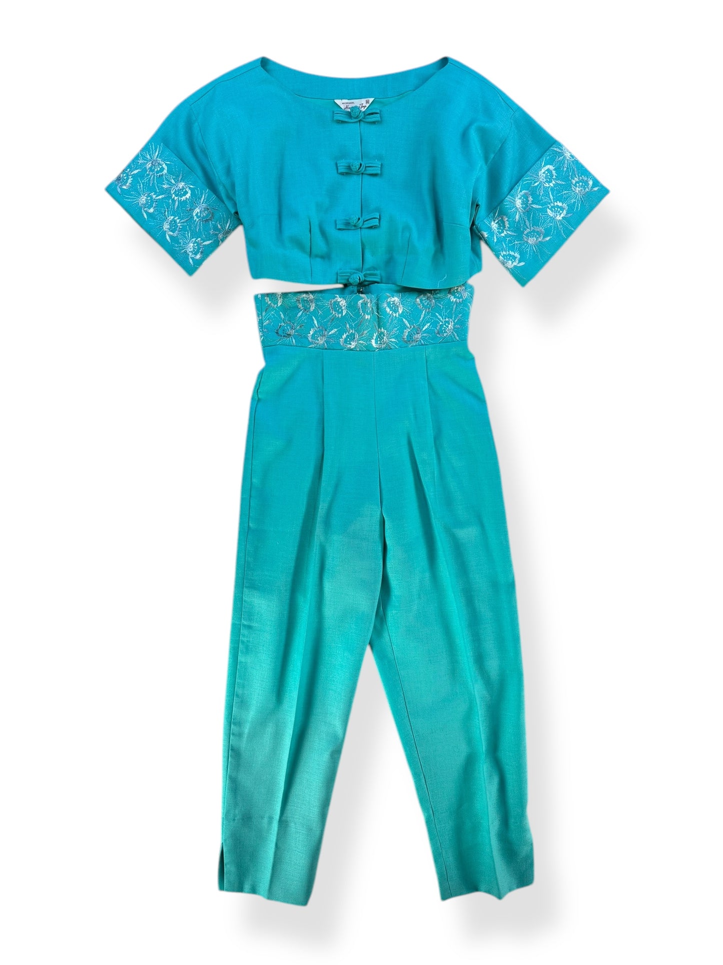 Front view of 1960s Hawaiian Togs Two-Piece Pant Set M