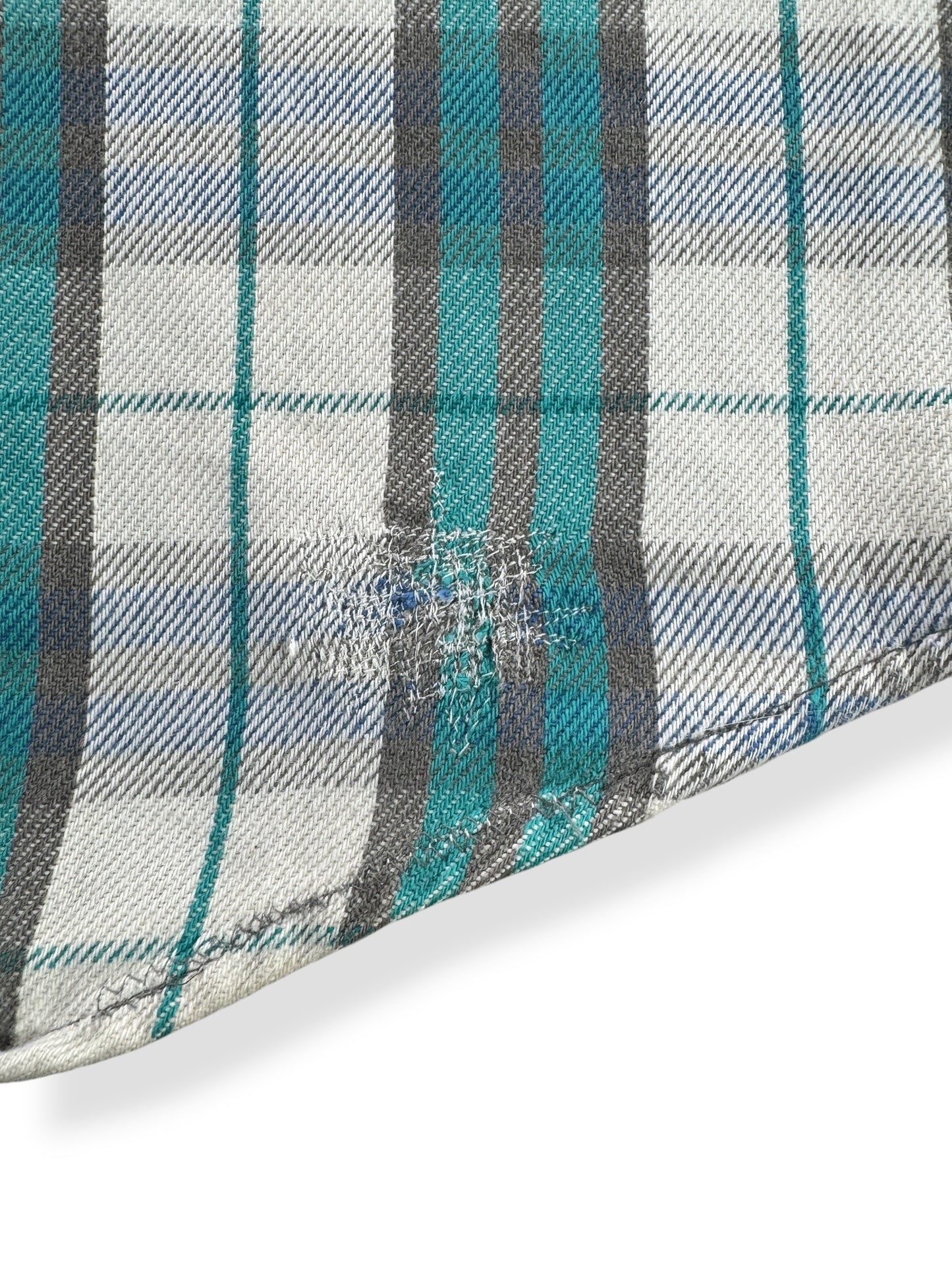 Repair on Vintage 80s Thrashy Pearl Snap Flannel SZ L