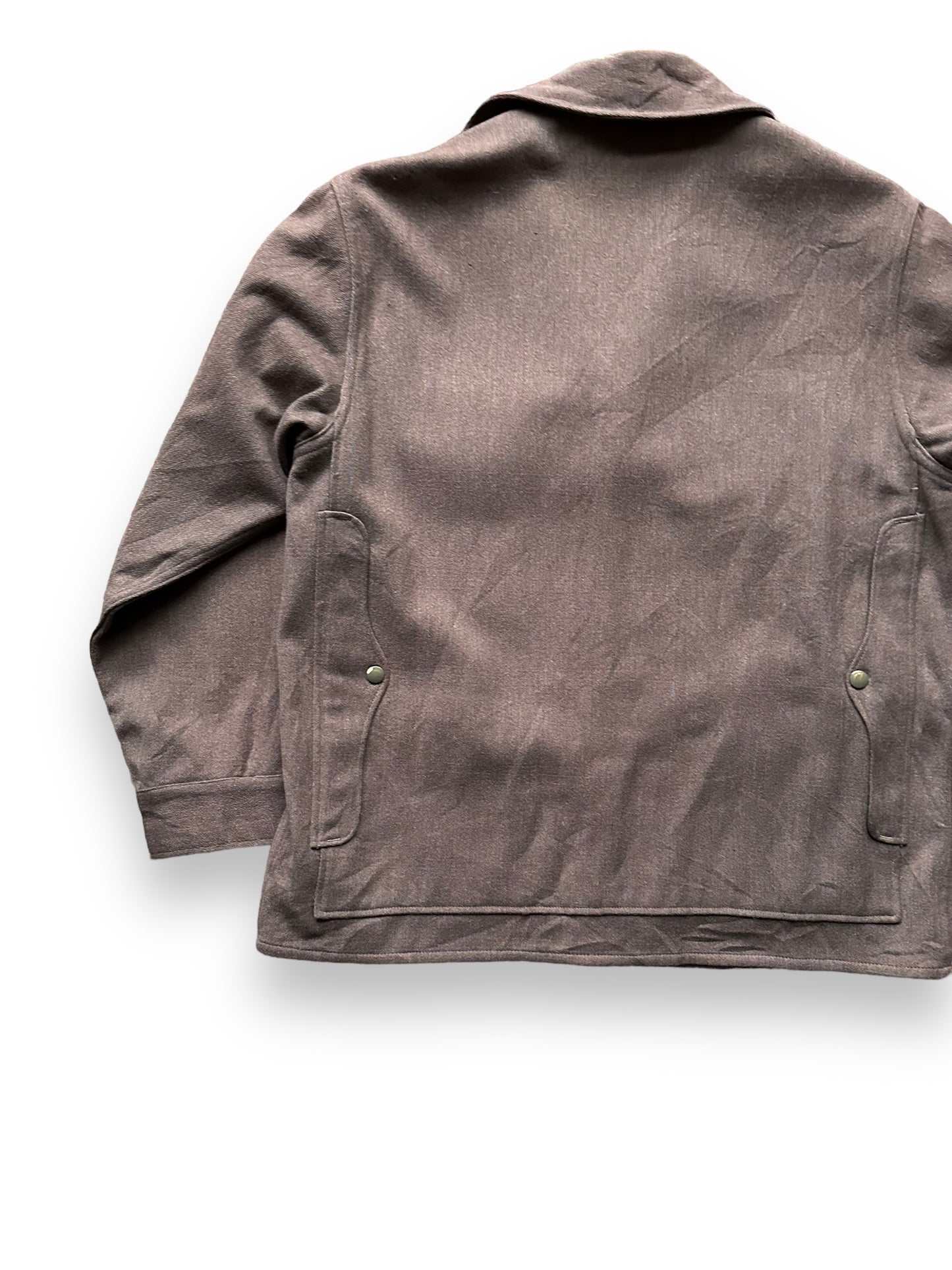 Rear Left View of Rare Vintage Filson Pin Striped Union Made Cruiser Coat SZ 44 | Vintage Rare Filson Cruiser | Vintage Workwear Seattle