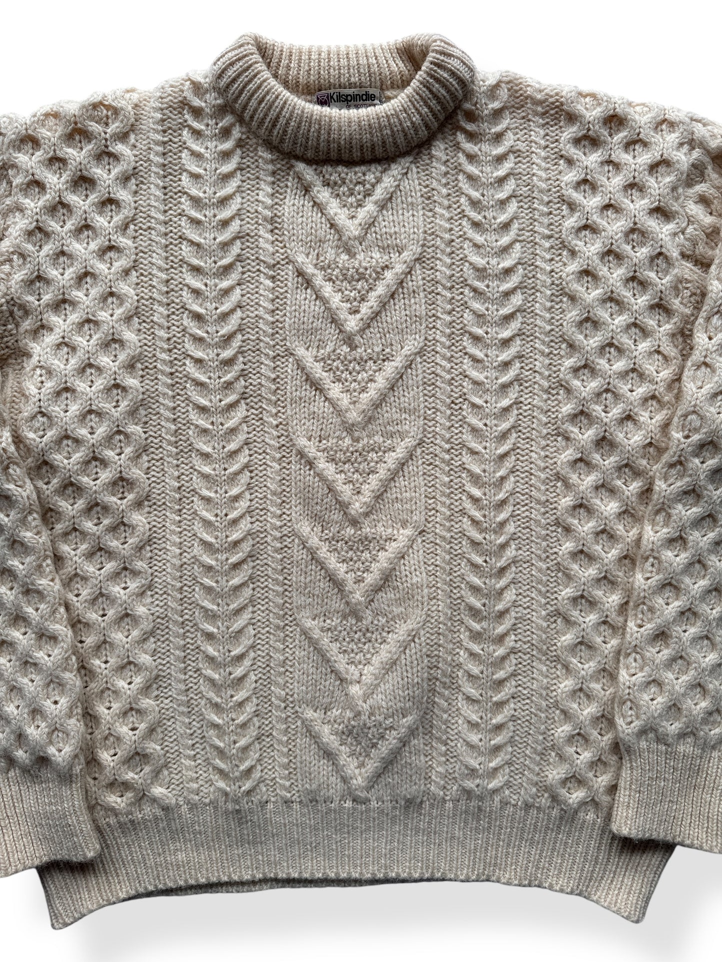 Front Close Up of Kilspindie Scottish Wool Fisherman Sweater SZ XL