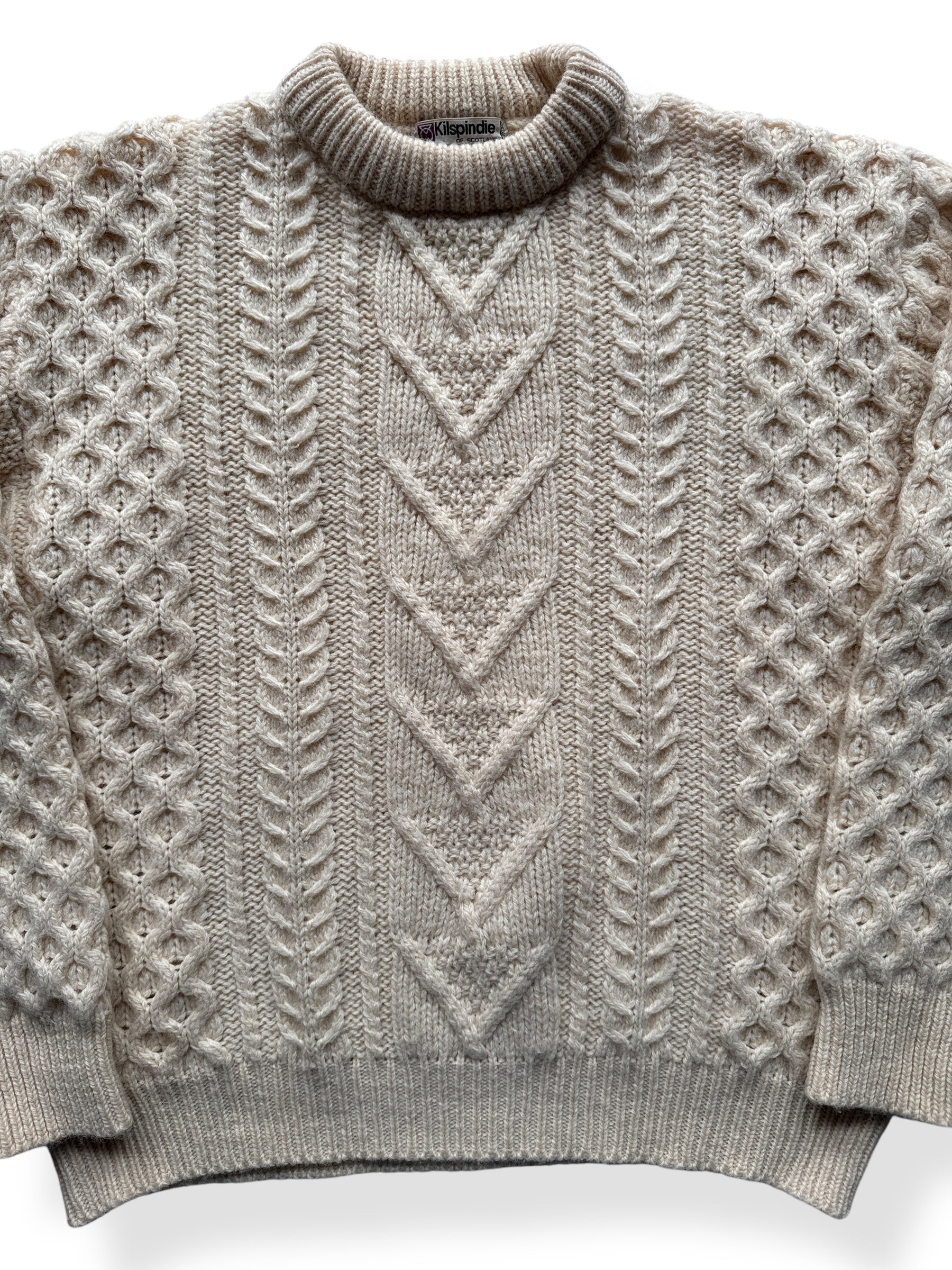 Front Close Up of Kilspindie Scottish Wool Fisherman Sweater SZ XL