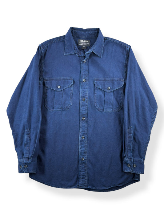 Front of Modern Filson Indigo Button Up SZ S