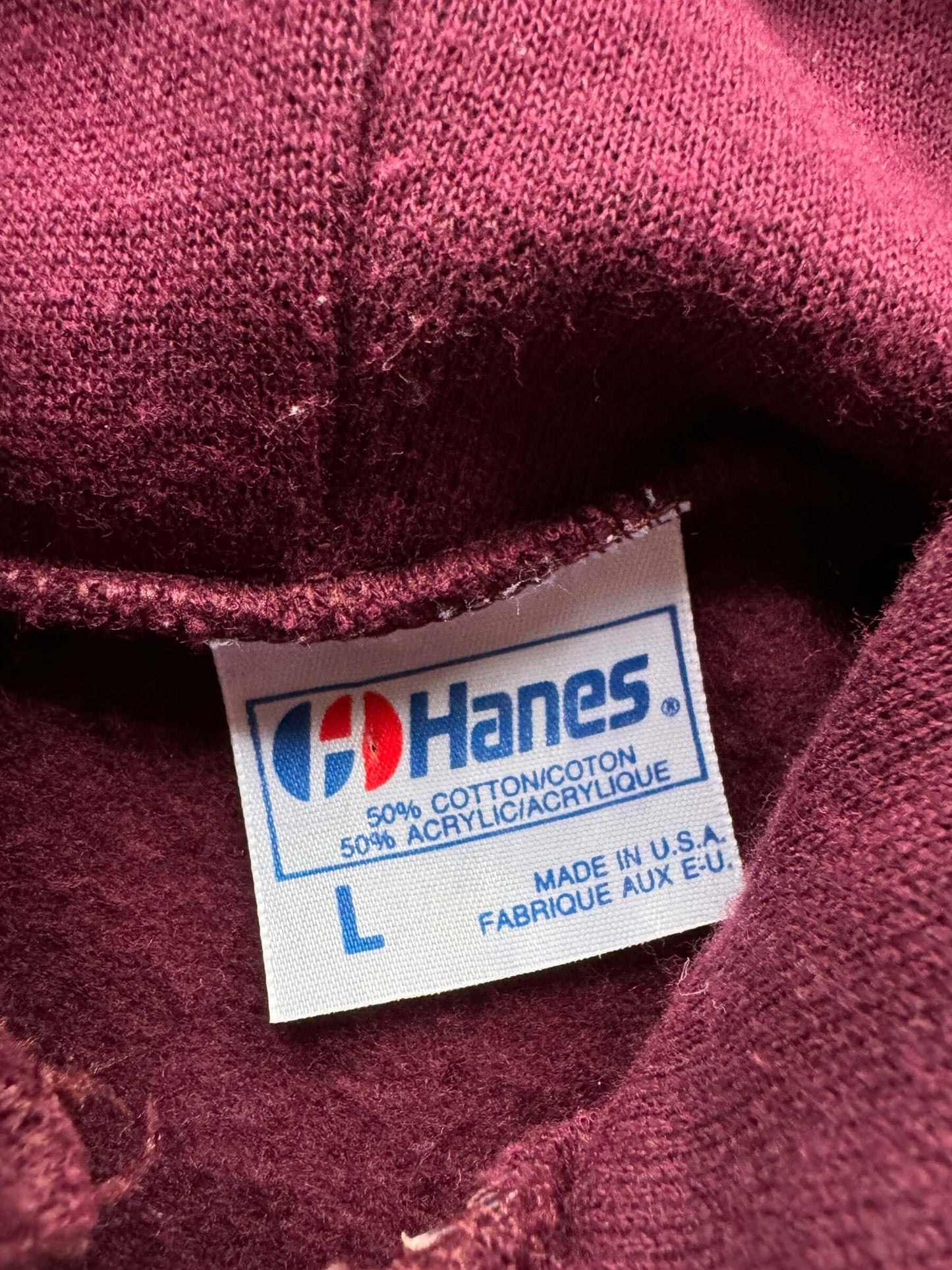 Tag of Vintage Hanes 50/50 Burgundy Hoodie SZ L