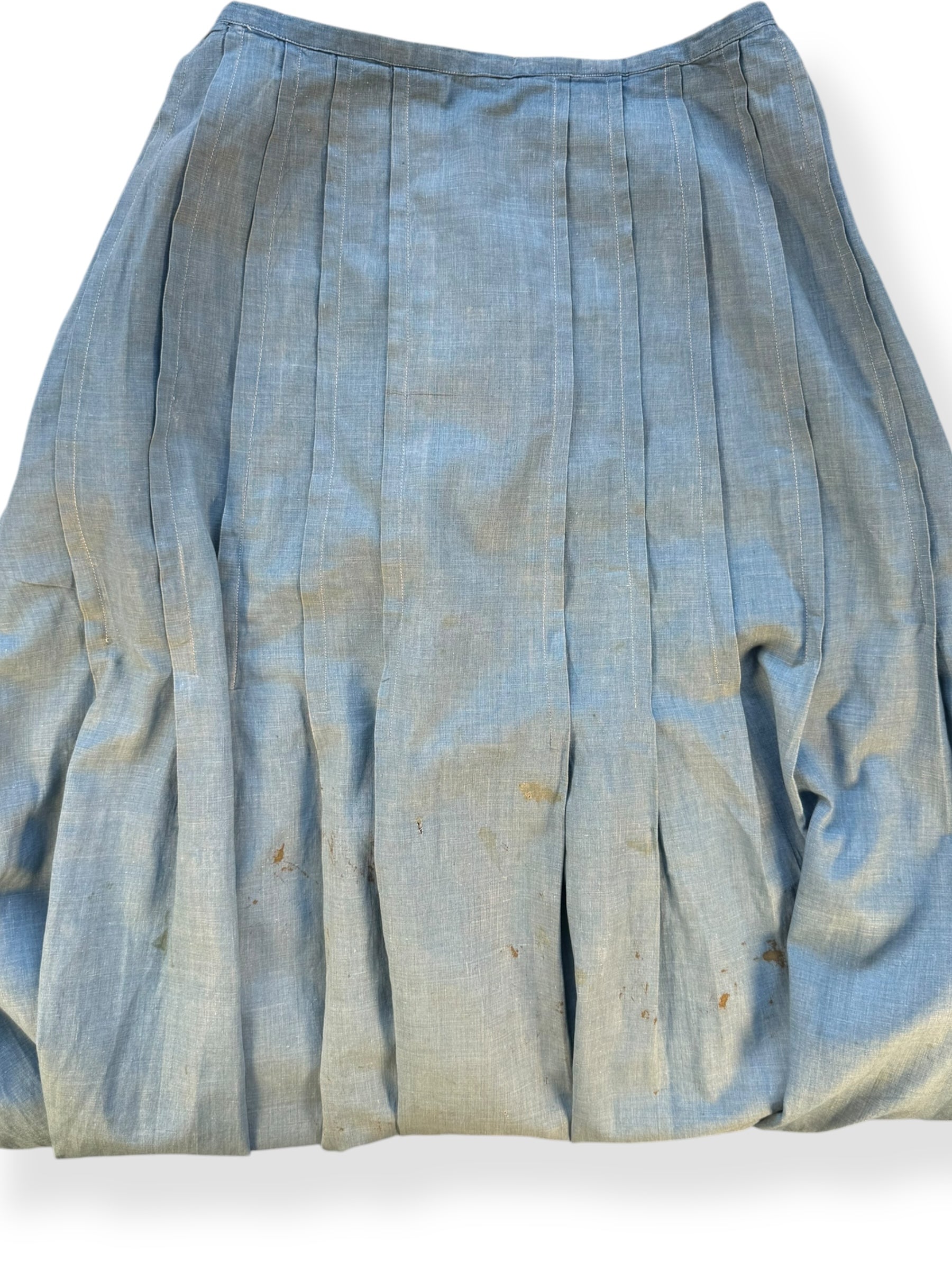 Front view of Early 1900s Antique Chambray Skirt S
