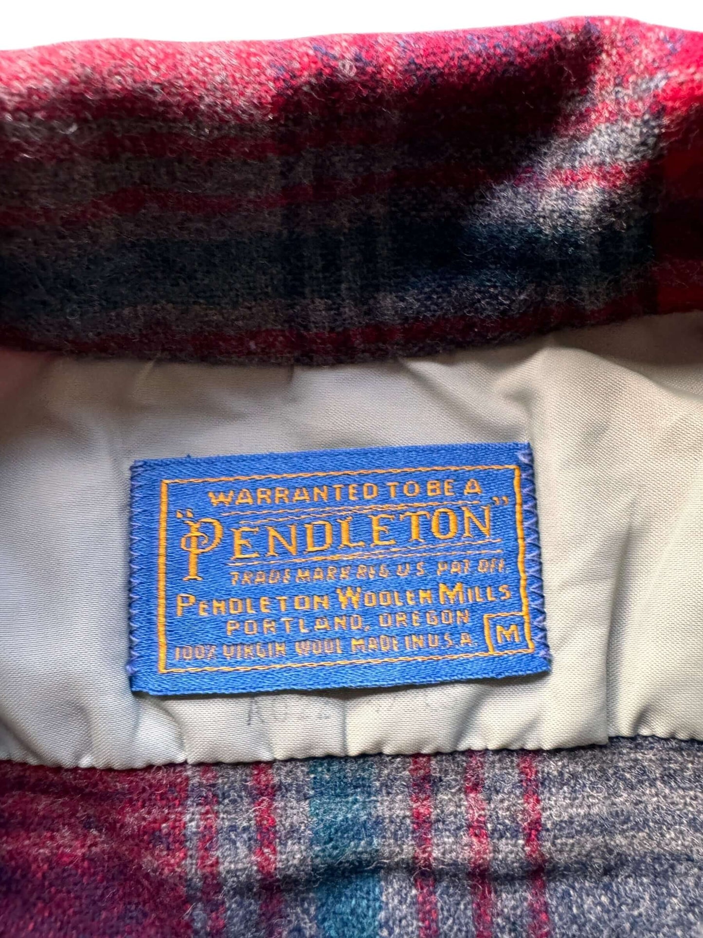 Tag on Vintage Pendleton Red and Blue Board Shirt SZ M