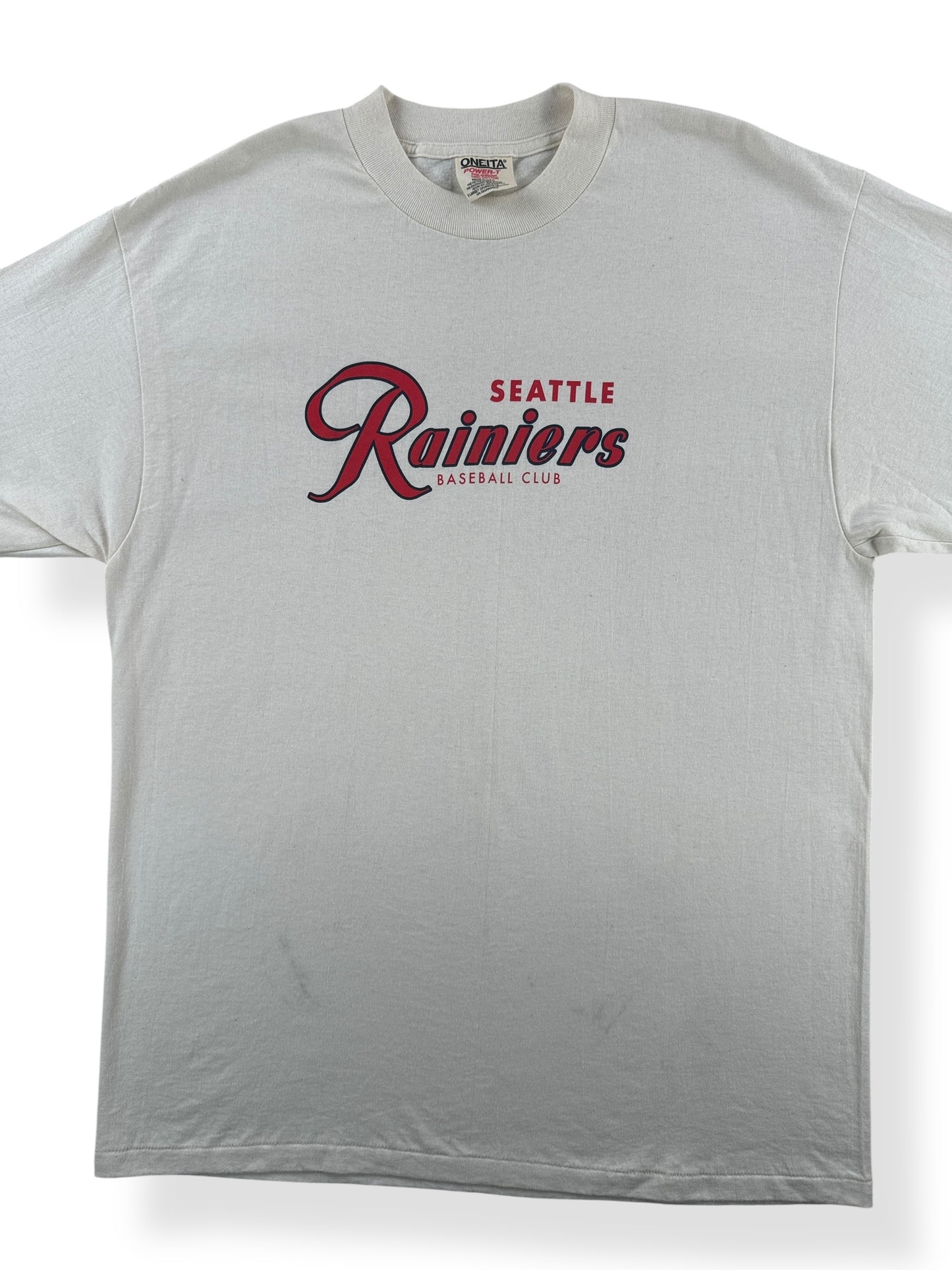Front Close Up of Vintage Seattle Rainiers Baseball Club Tee SZ XL