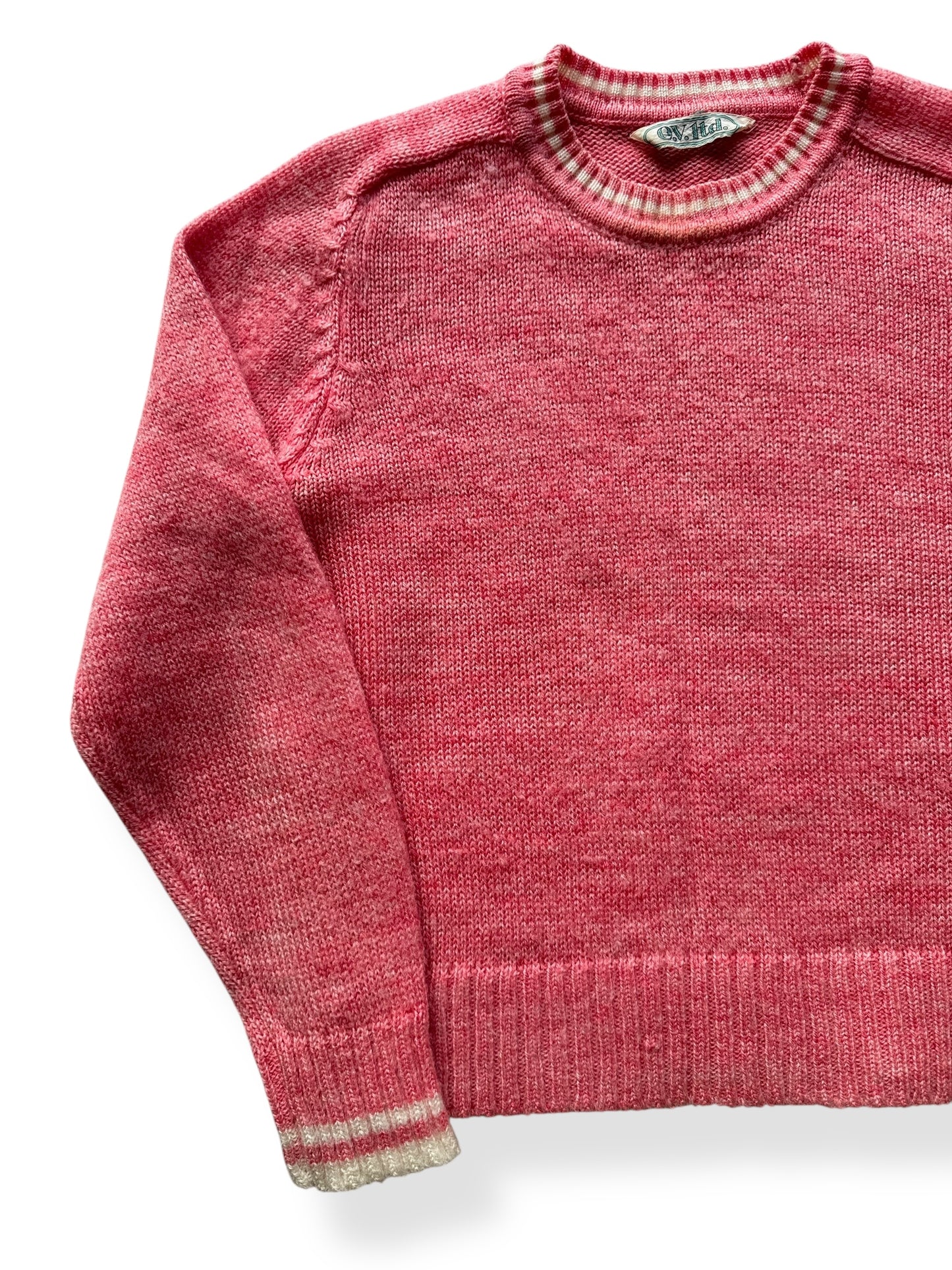 Front Right of Vintage E.V. Ltd Pink Wool Ladies Sweater SZ S