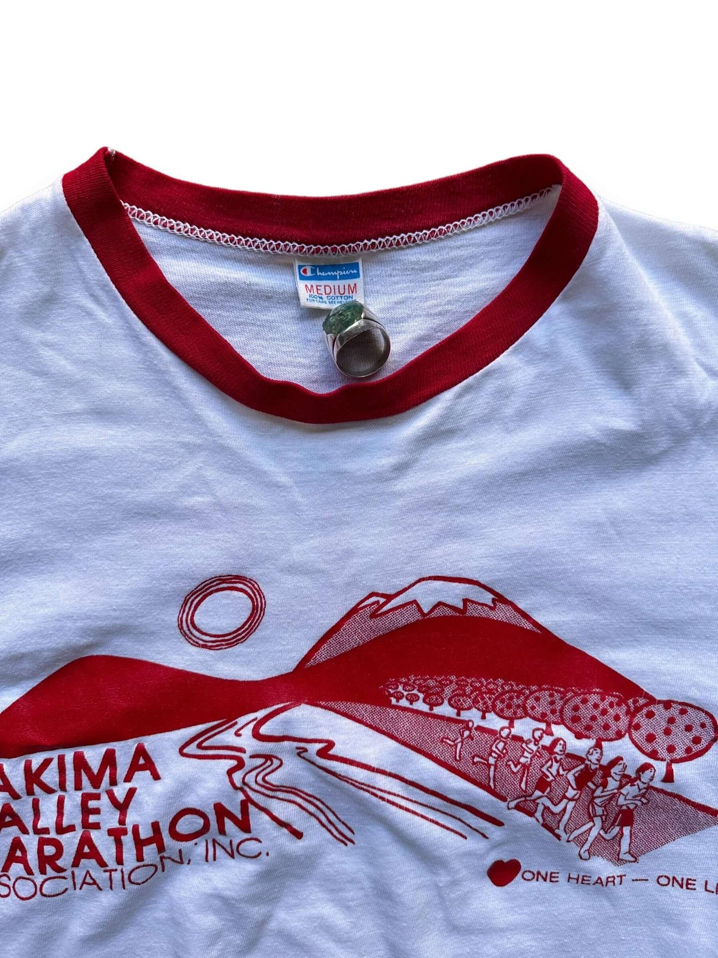 Tag View of Vintage Yakima Valley Half Marathon Champion Blue Bar Tee SZ M | Vintage Champion Ringer Tee Seattle | Barn Owl Vintage