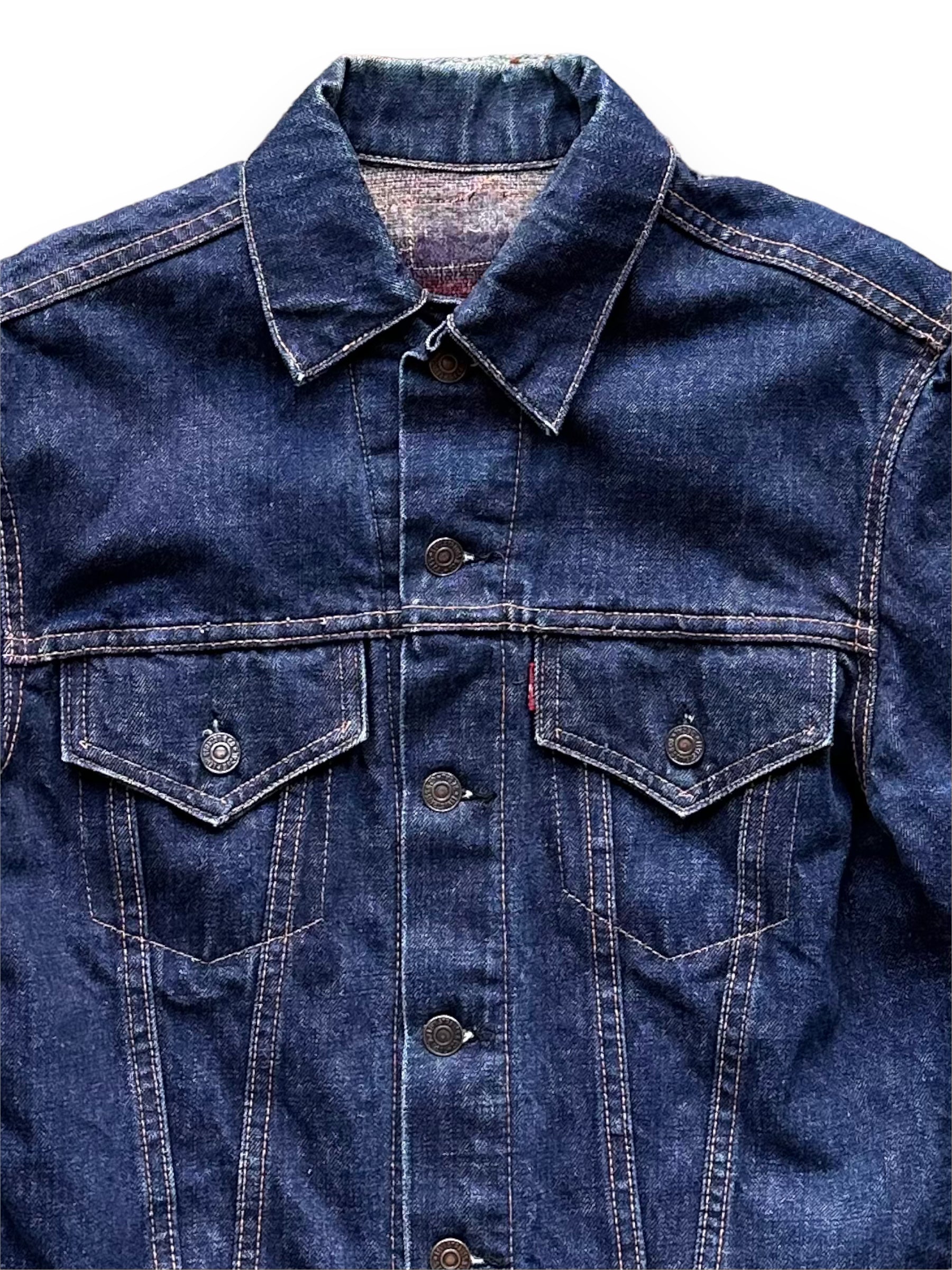 Upper Front View on Vintage Levi's Big E Blanket Lined Type III Trucker SZ S | Vintage Denim Workwear Seattle | Seattle Vintage Denim