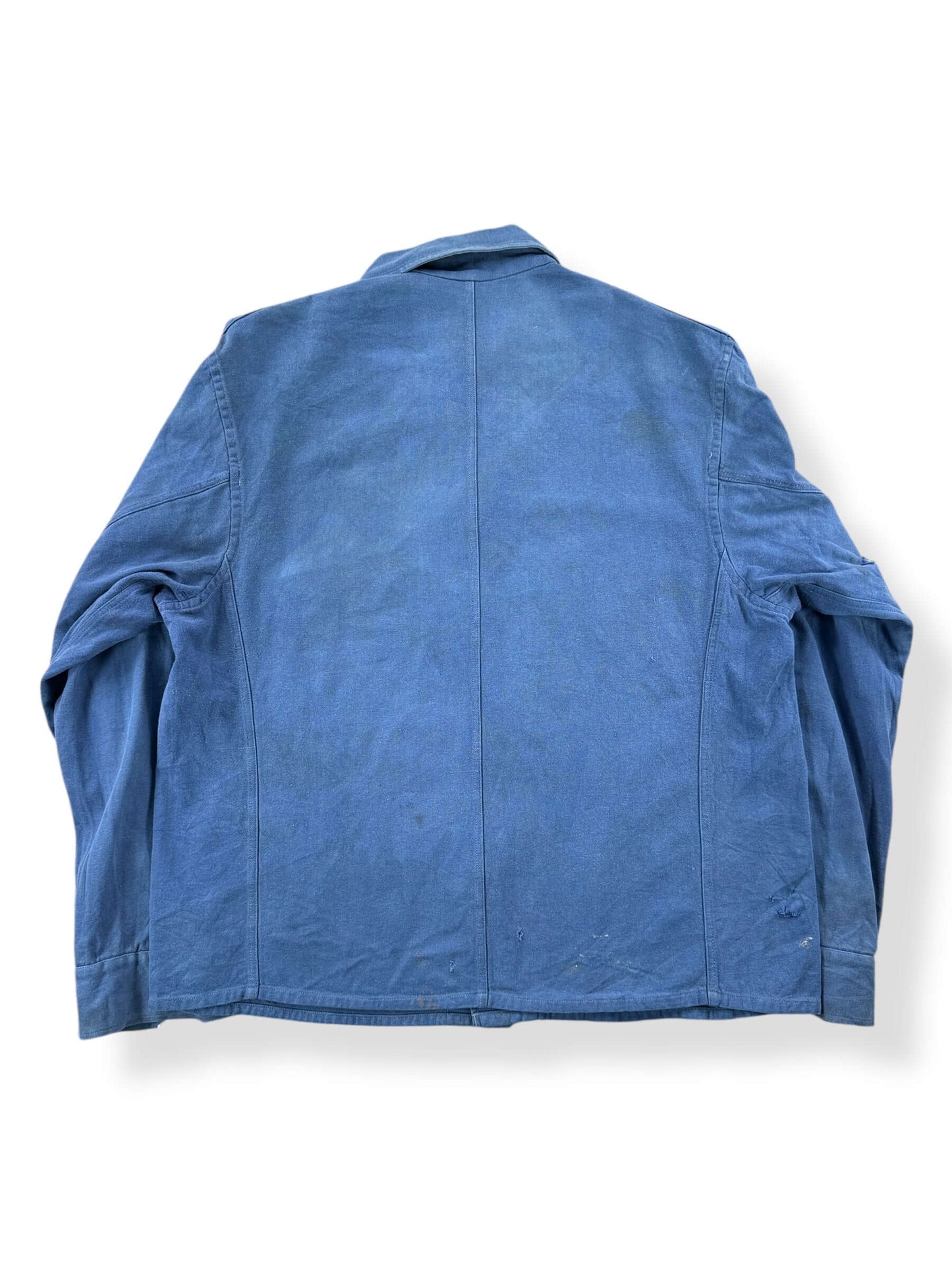 Back of Vintage Faded Blue French Chore Coat SZ L