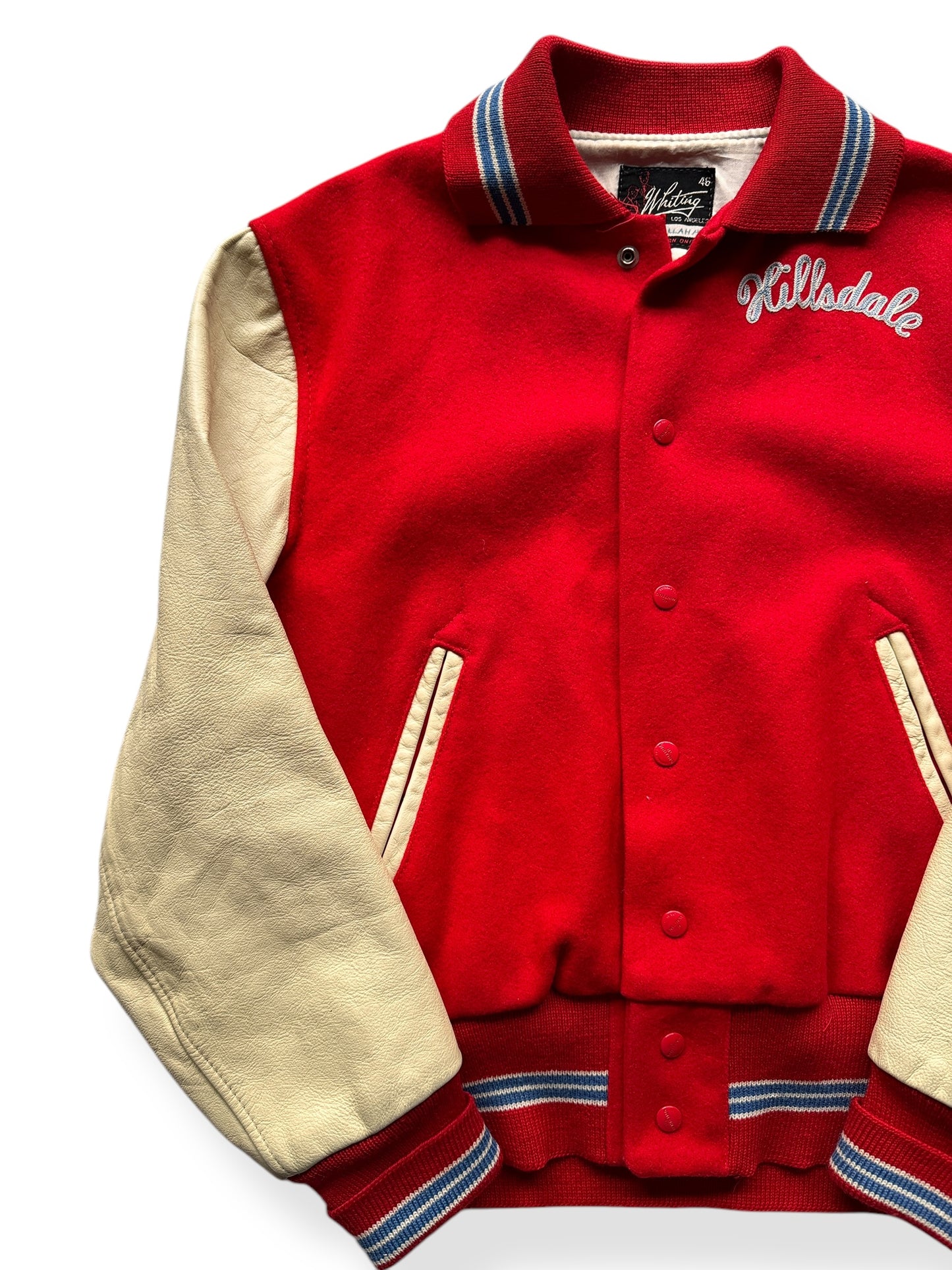 Front Right of Vintage Hillsdale Varsity Jacket SZ 46