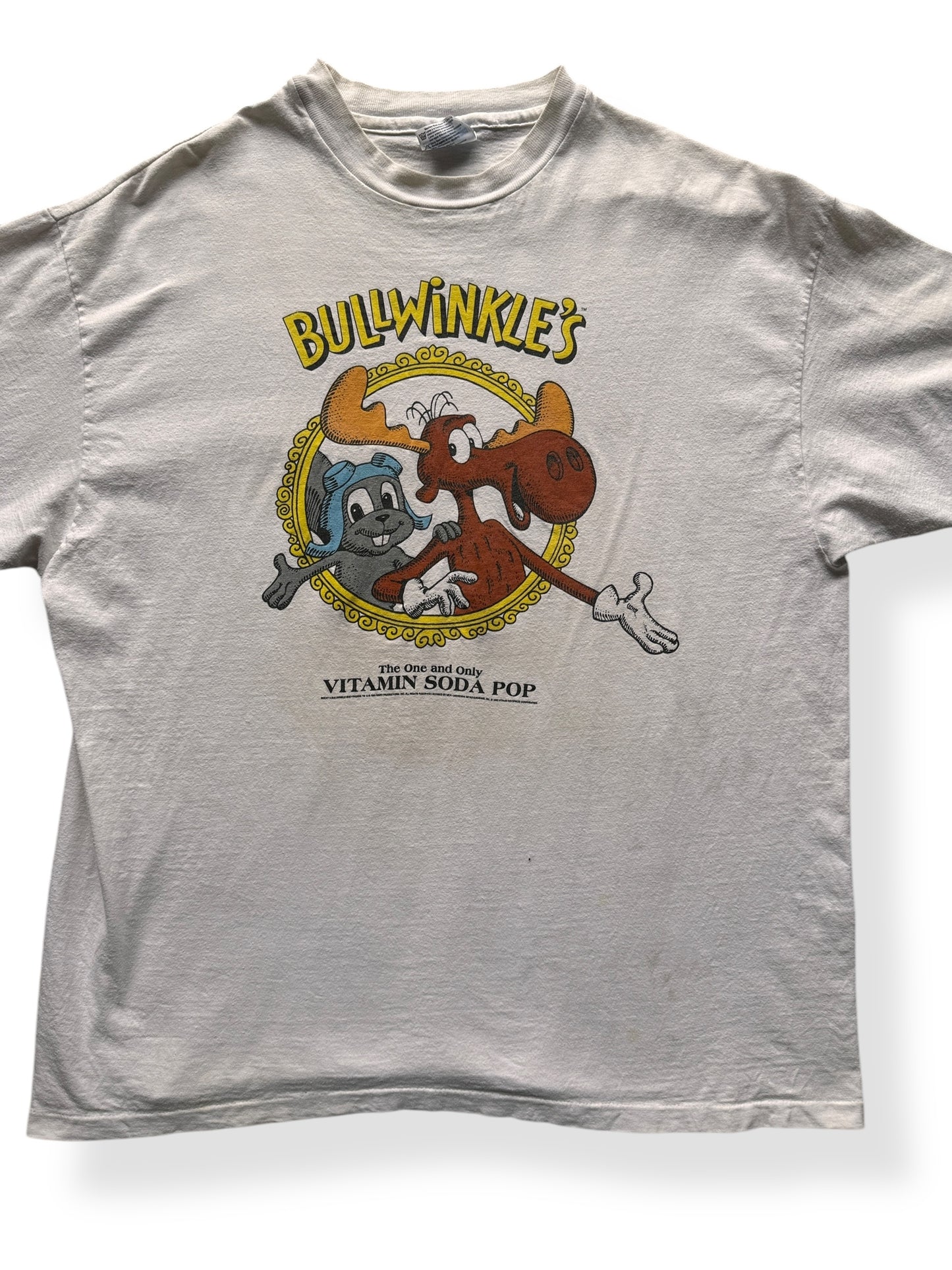 Front Close Up of Vintage Bullwinkle's Vitamin Soda Pop Tee SZ XL