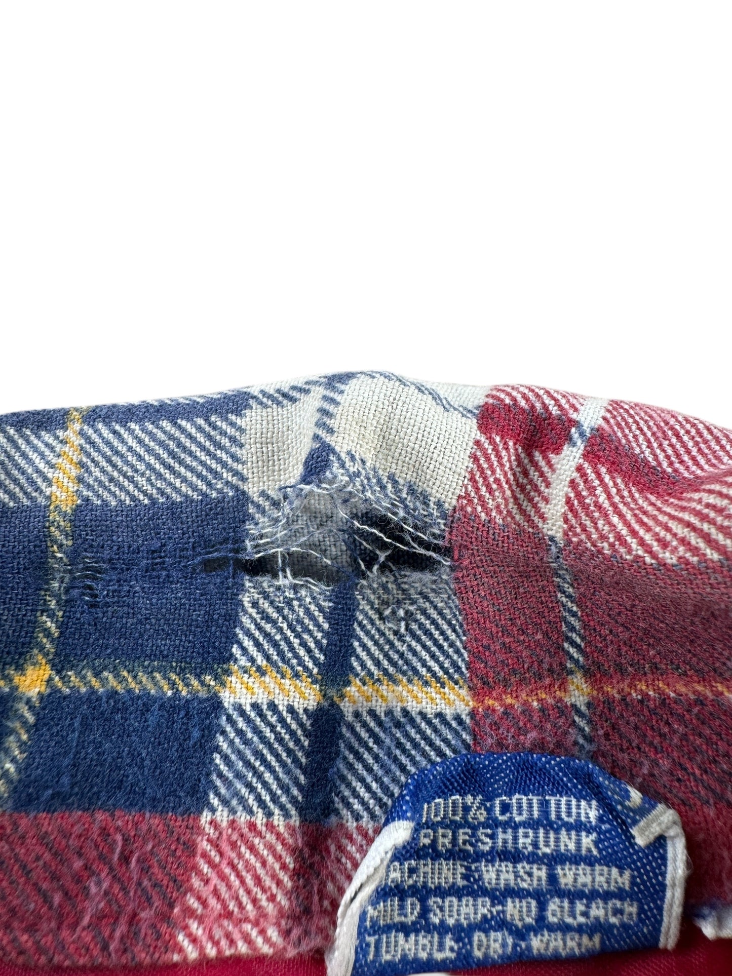 Ripped Collar on Vintage Dolphin Brand Printed Flannel SZ L