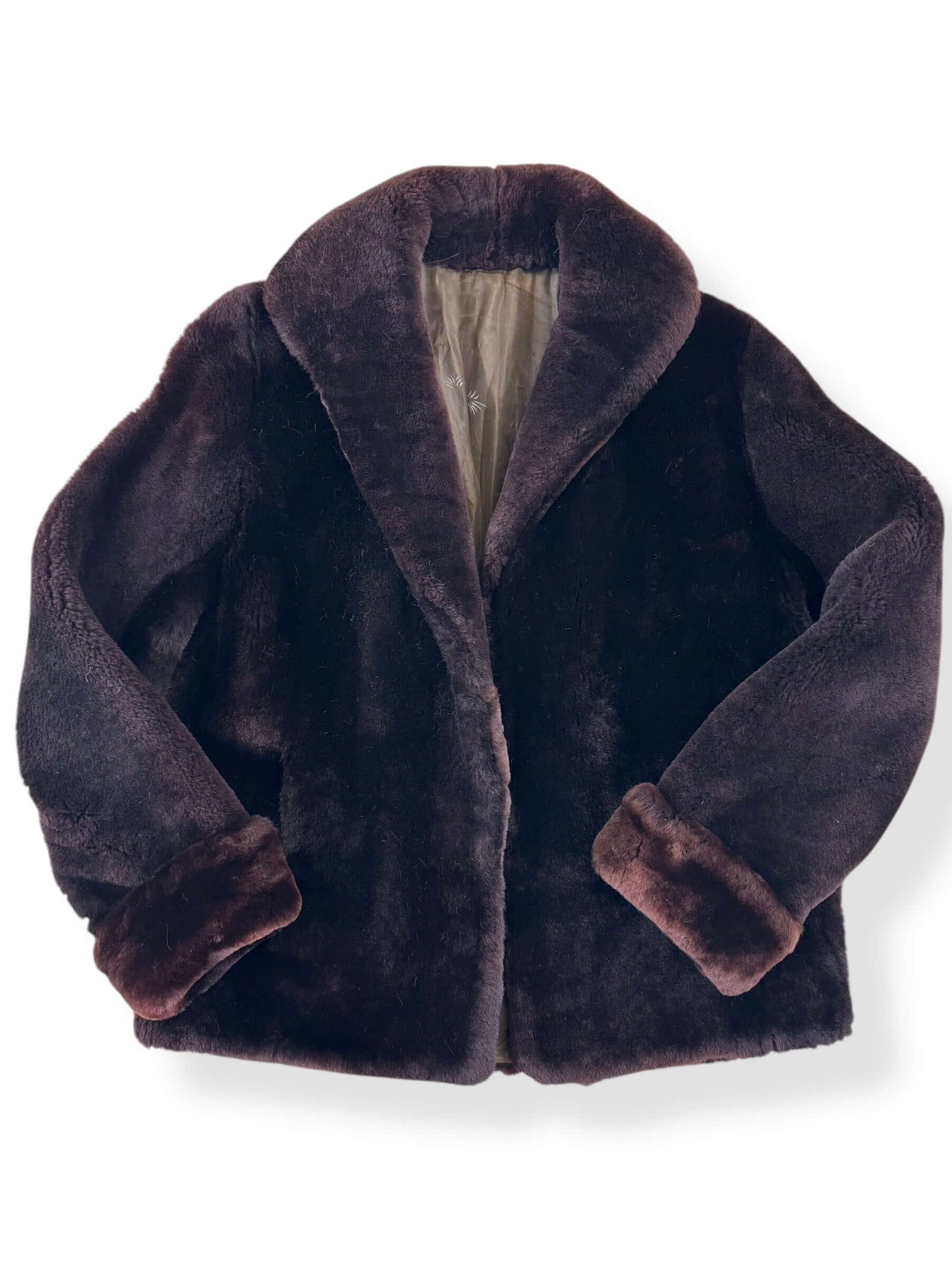 Front view of 1940s Mouton Fur Coat L