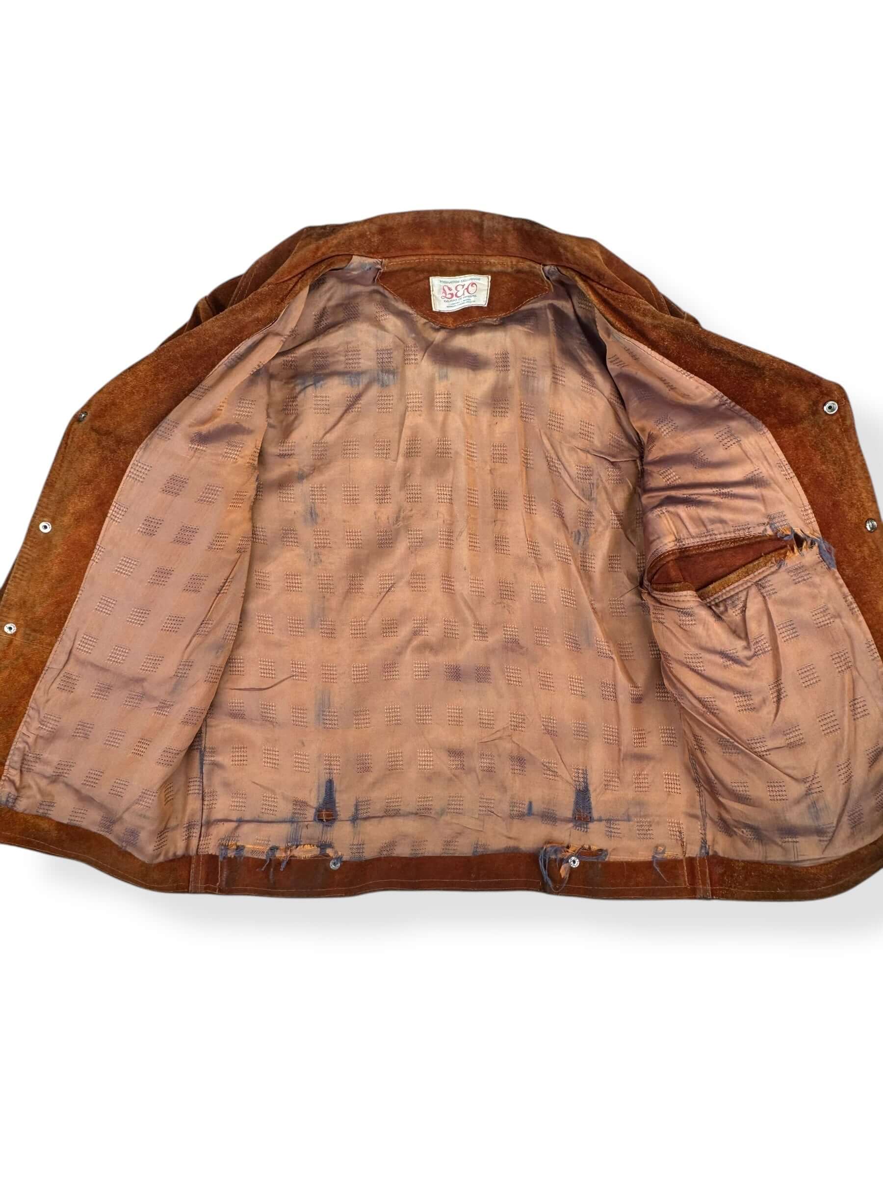 Open view of 1970s Leo Suede Trucker Style Jacket M