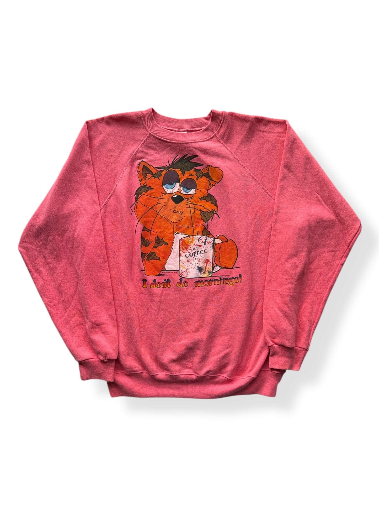 Front of Vintage Hanes Don't Do Mornings Cat Crewneck SZ XL