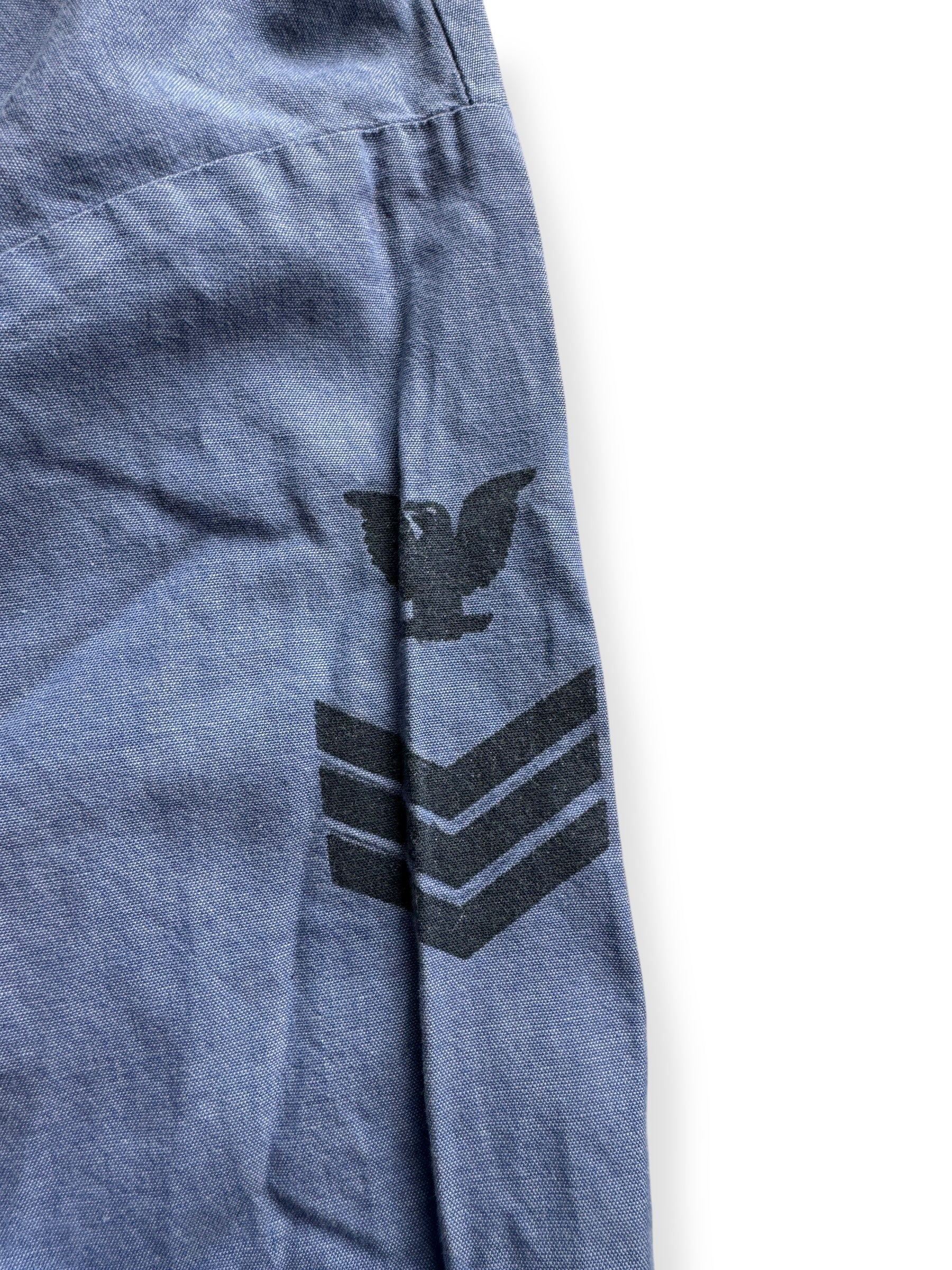 Stencil on Sleeve of Vintage Ladies Stenciled Military Chambray SZ M