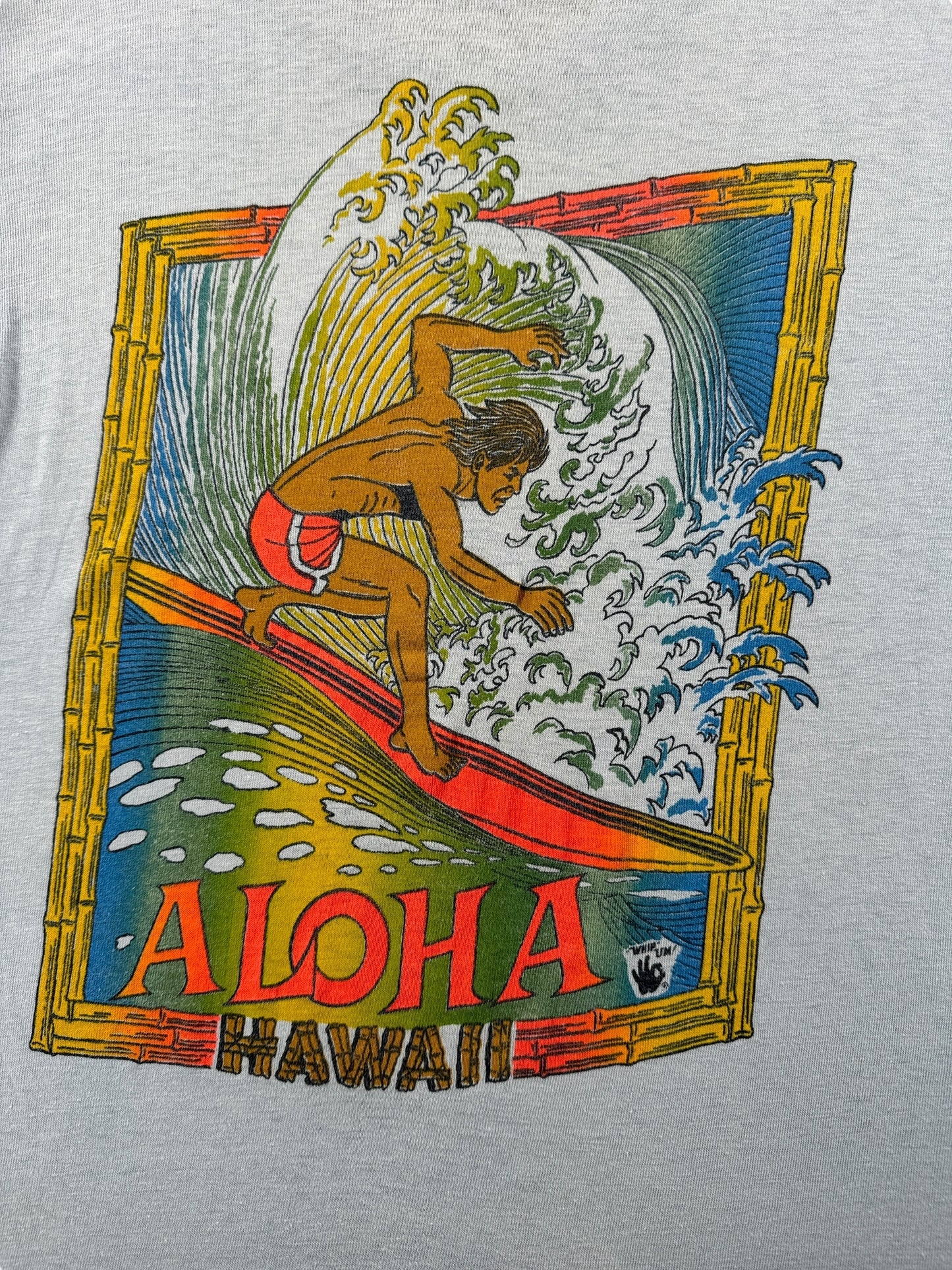 Back Graphic of Vintage 70’s Aloha Hawaii Surf Tee SZ XS