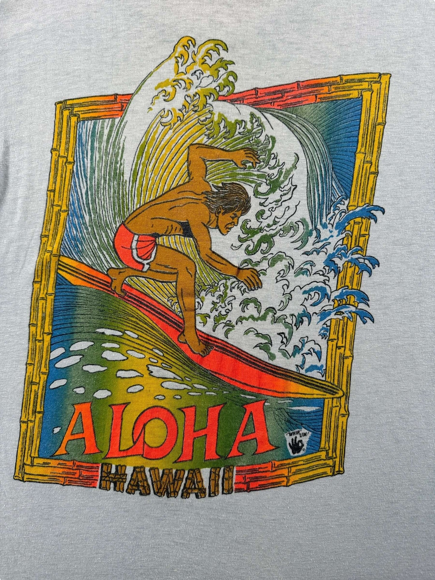 Back Graphic of Vintage 70’s Aloha Hawaii Surf Tee SZ XS