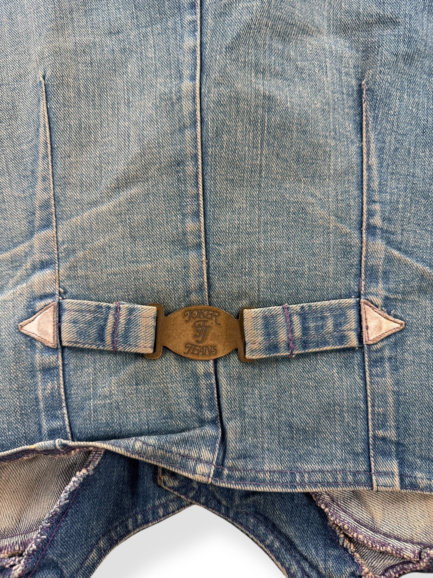 Back Cinch on Vintage Joker Jeans Denim Vest SZ XS