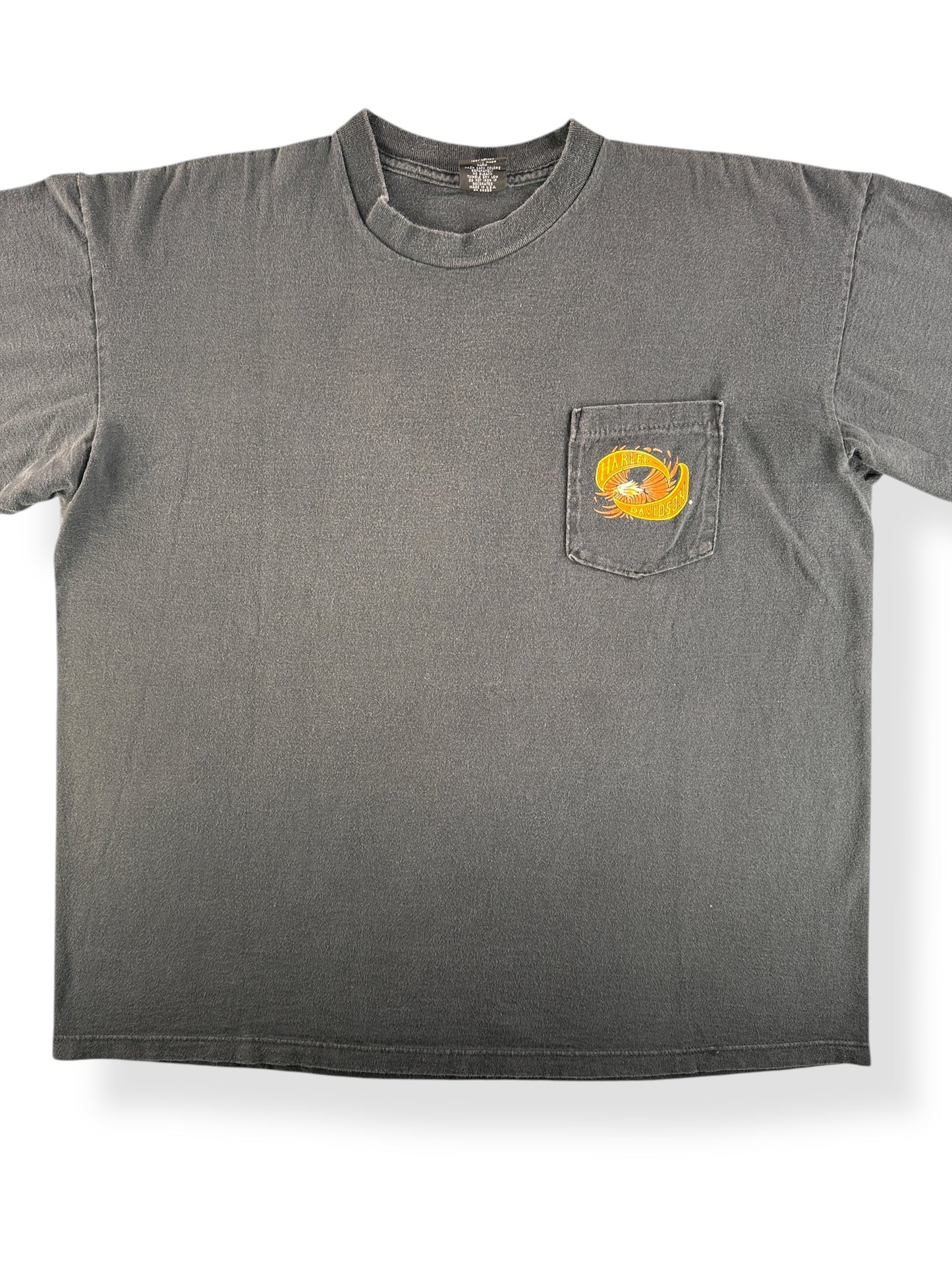 Front Close Up of Vintage 50th Anniversary Harley Pocket Tee SZ XL