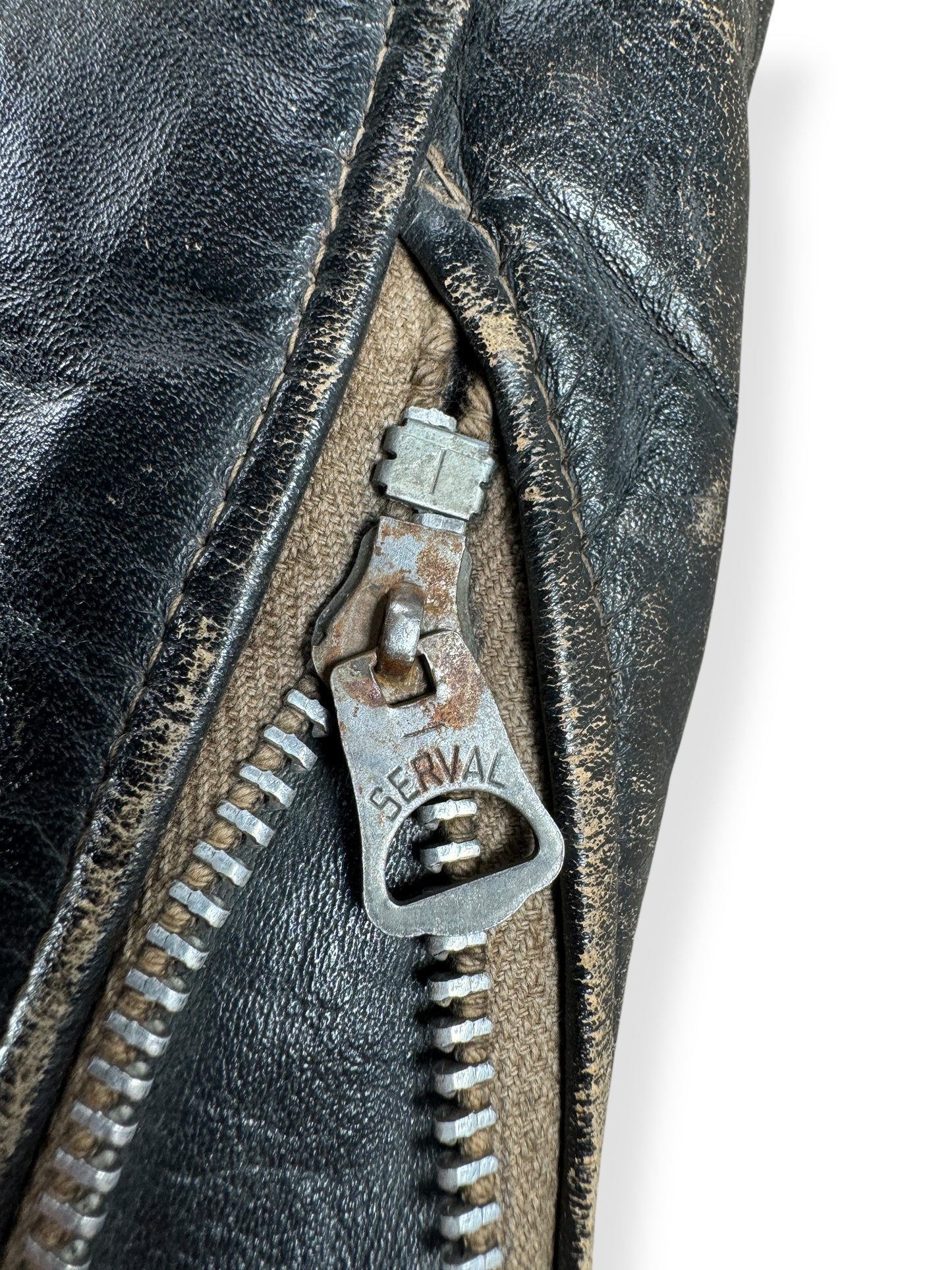 Zipper on Vintage 60's Era Biker Leather Jacket SZ M