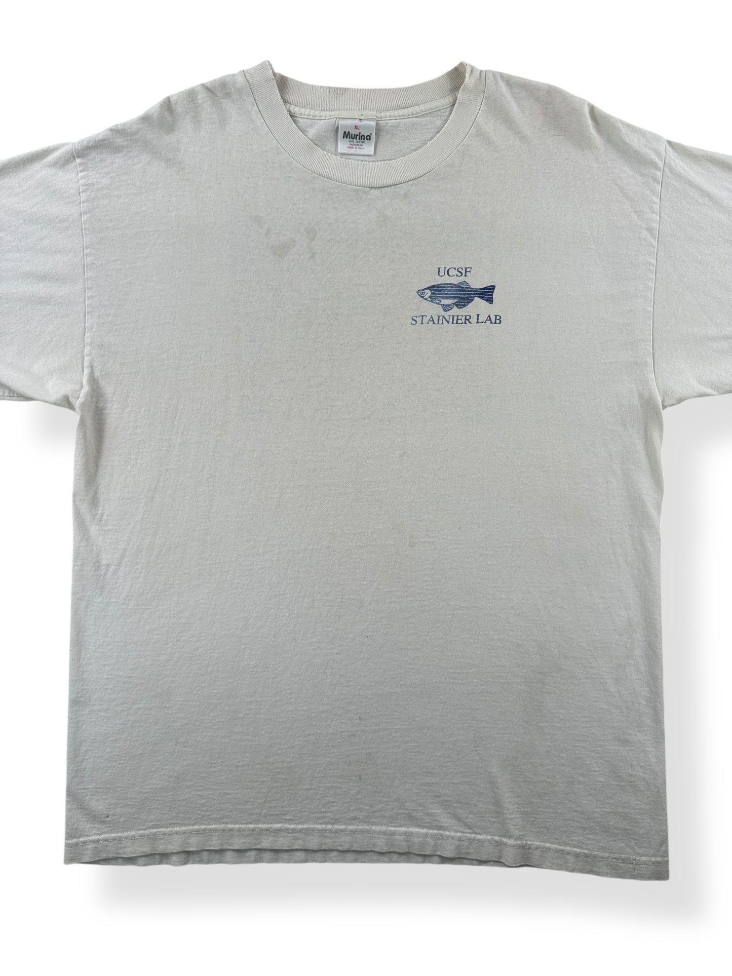 Front Close Up of Vintage Thrasher UCSF Stainier Lab Bootleg Ray Troll Tee SZ XL