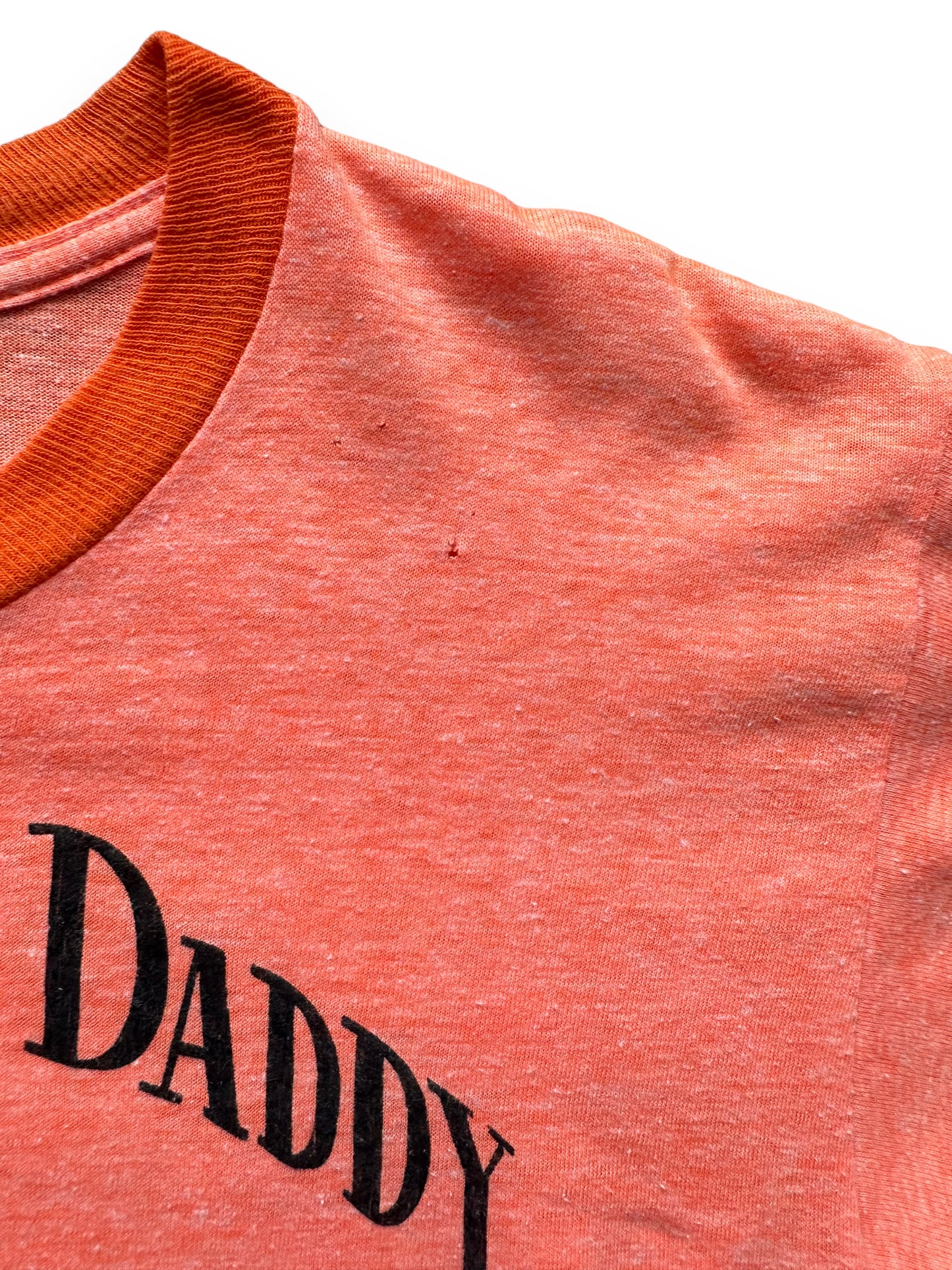 Small Pinhole in Shoulder of Vintage I Love Big Daddy Tee SZ M | Vintage Accordion T-Shirts Seattle | Barn Owl Vintage Tees Seattle