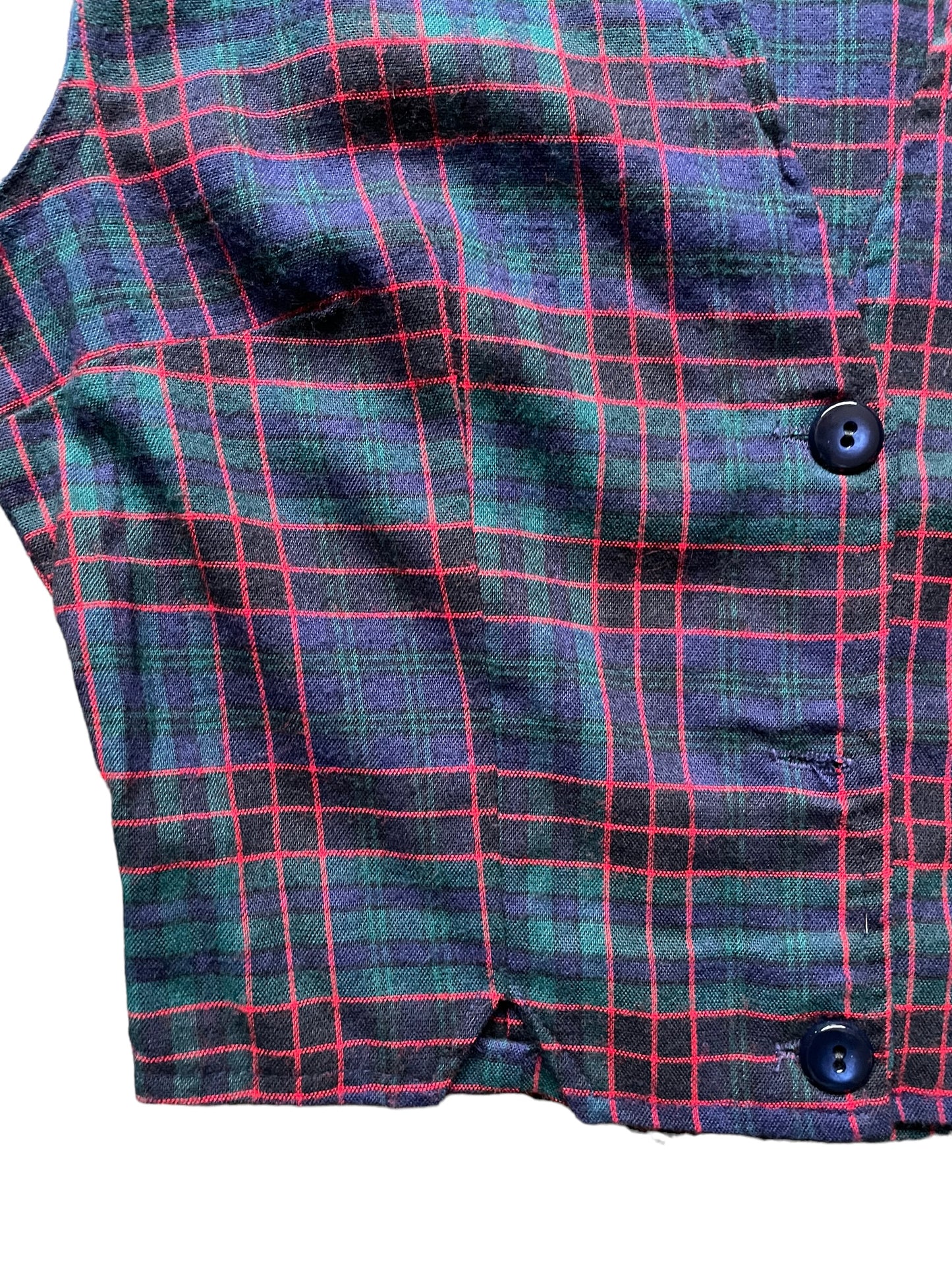 Lower right front view of Vintage 1950s Fruit of the Loom Plaid Vest | Seattle True Vintage | Barn Owl Vintage Goods