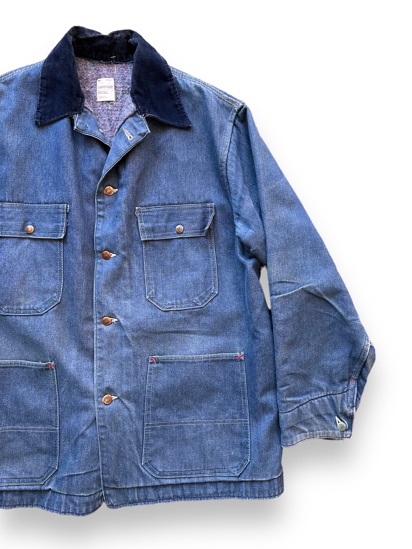 Front Left View of Vintage Big Mac Blanket Lined Denim Chore Coat SZ XL | Vintage Denim Chore Coat | Barn Owl Vintage Seattle
